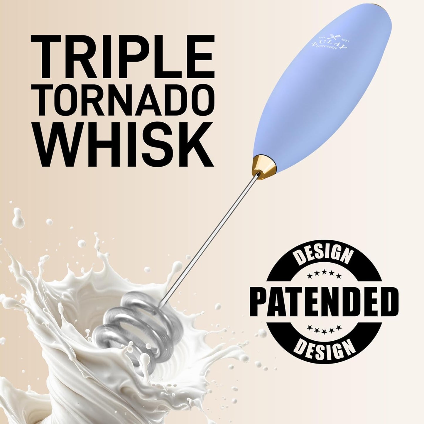 Zulay Kitchen Patented Tornado Triple Whisk Milk Frother with 4 Duracell Batteries – Handheld Foam Maker for Coffee, Lattes, Matcha & Hot Chocolate – Rich, Creamy Froth in Seconds