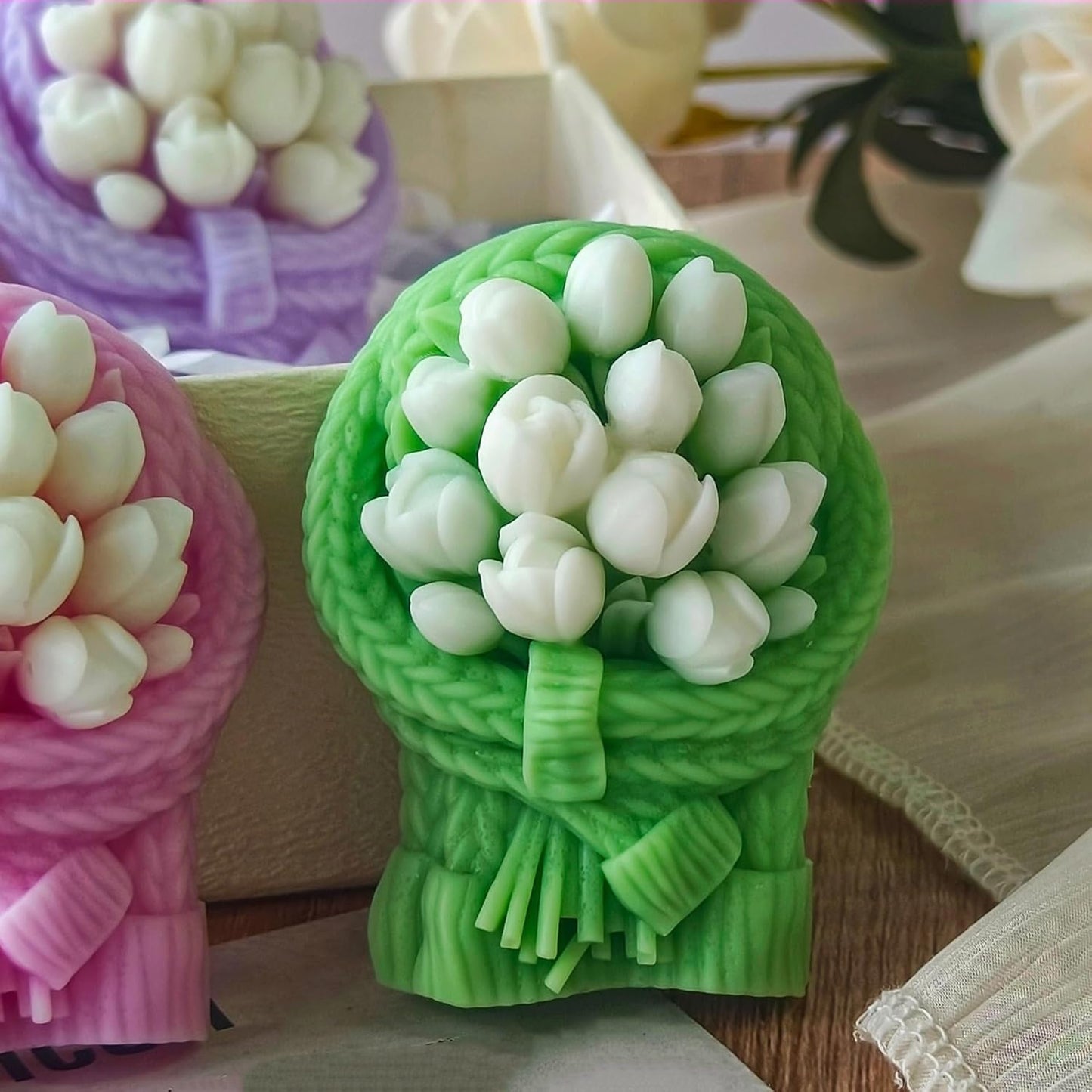 Tulip Flower Candle Mold - Resin Casting Silicone Molds for Home Decor & Candle Making Wave Spiral Mold