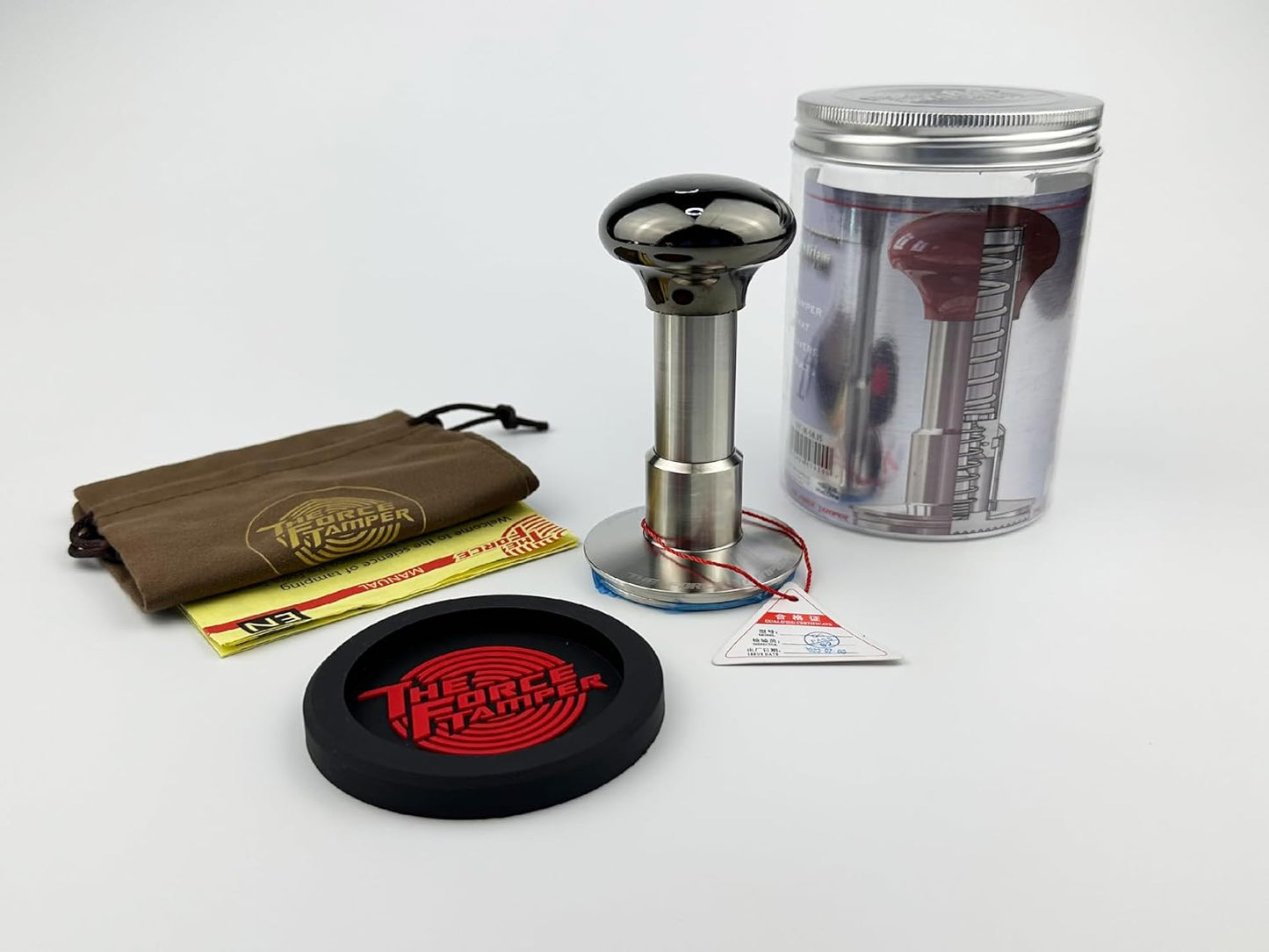 The Force Tamper Automatic Impact Adjustable Constant Pressure and Autoleveling Coffee Tamper Black Mirror Jellyfish AL Handle Set Pro (Standard Set, 58.50mm)