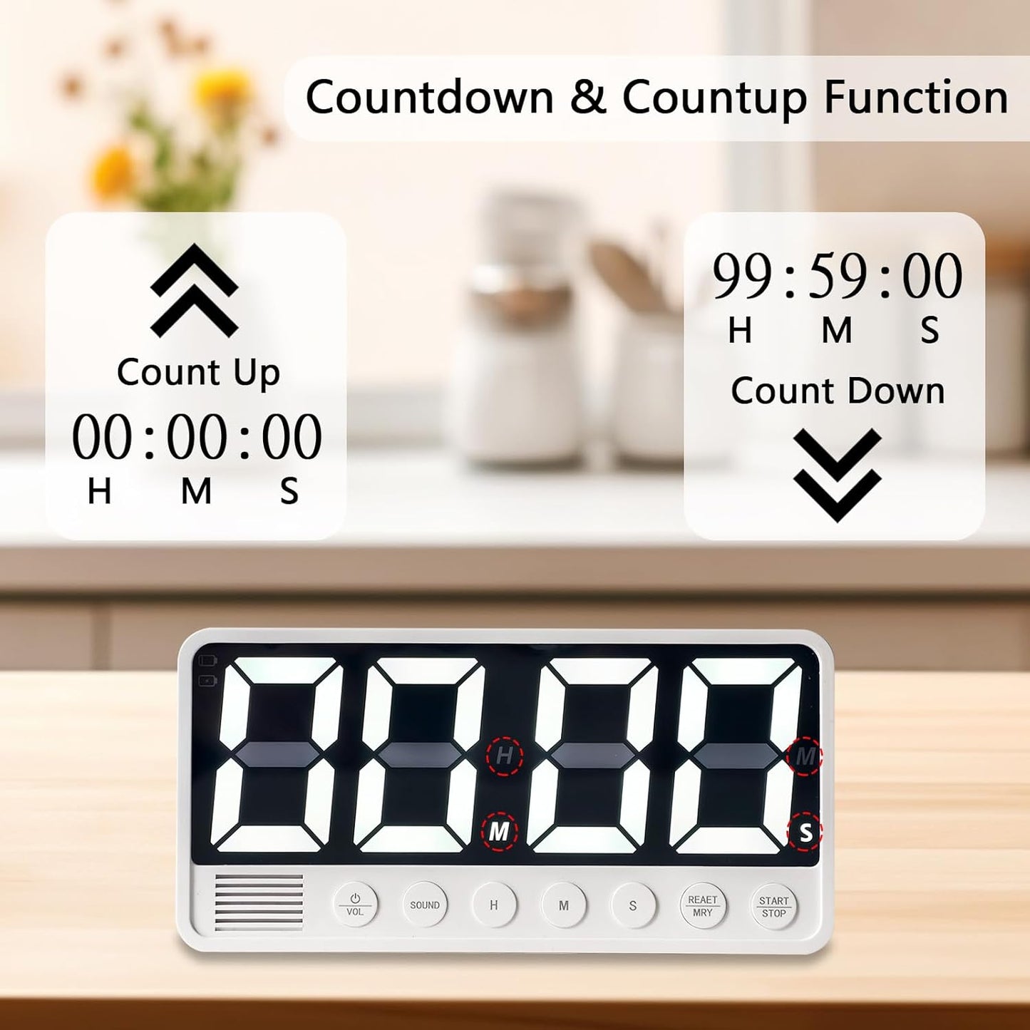 Digital Kitchen Timer with 7.1” Extra Large Display, Rechargeable Magnetic LED Countdown/Up Memory Timer with 6 Alarms & 4 Volume Levels for Cooking, Classroom, Office, Home Gym (Black)