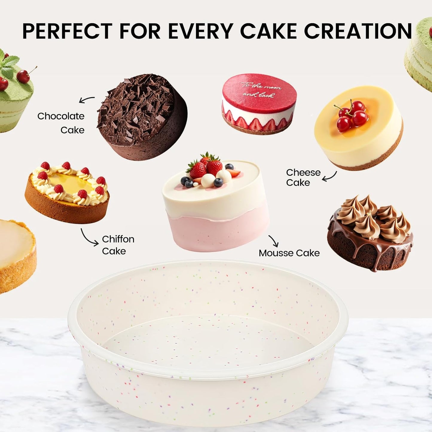 Vinino 6 Inch Silicone Round Cake Pan with Metal Reinforced Frame Set of 2, Nonstick Silicone Springform Pan for Baking Suitable for Making Layers, Cheese & Chocolate Cakes