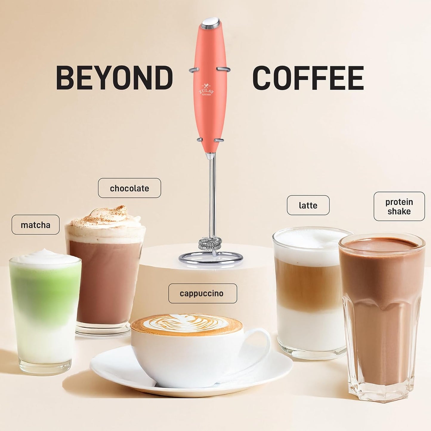 Zulay Kitchen Double Whisk Milk Frother – Handheld Foam Maker for Coffee, Lattes, Matcha, Hot Chocolate & Cappuccinos – Whip Creamy Froth in Seconds, Portable & Easy to Use