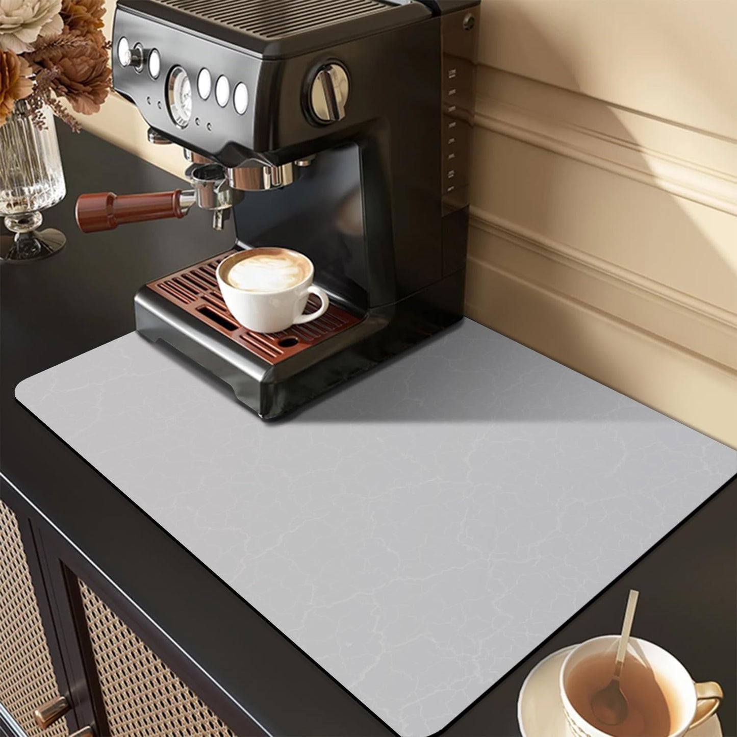 Golener Coffee Bar Mat - Under Coffee Maker Pad, Tray Mats Under Cafe Machine, Rubber Absorbent Mat, Under Appliance Mats, Dish Drying Matt, 23"x15", Marble Gray