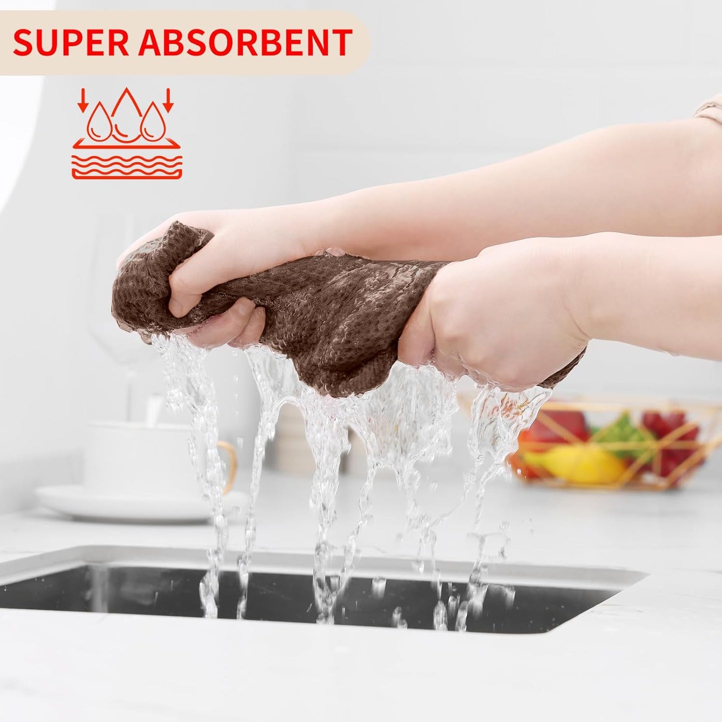 Kitinjoy 100% Cotton Waffle Weave Kitchen Towels (13 X 28 Inches, Coffee), 4-Pack Super Soft and Absorbent Dish Towel for Drying Dishes, Kitchen Hand Towels