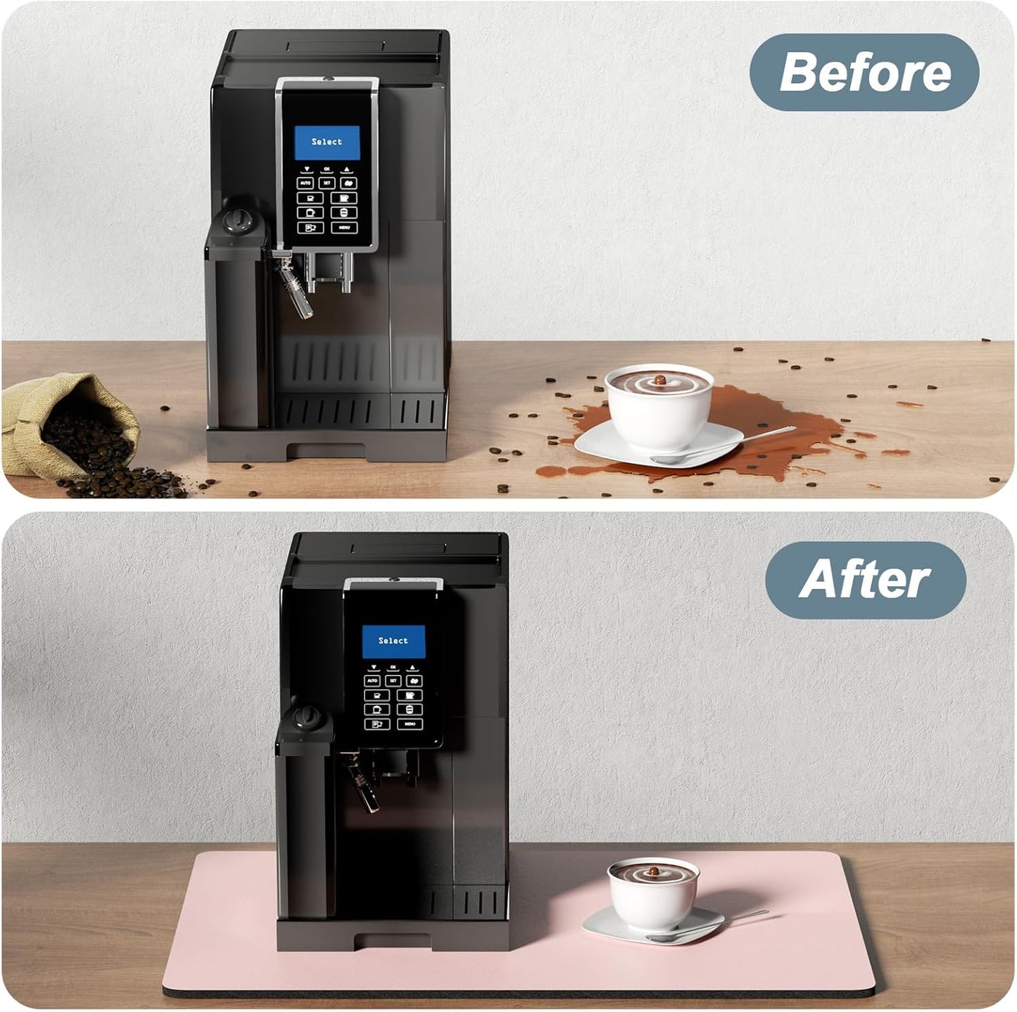 Rnivvi Coffee Mat, 12" x 19" Coffee Bar Mats for Espresso Machine Station Accessories and Organizer, Hide Stain Rubber Backed Absorbent Dish Drying Pad for Kitchen Counter, Cute Bar Decor Pad, Pink