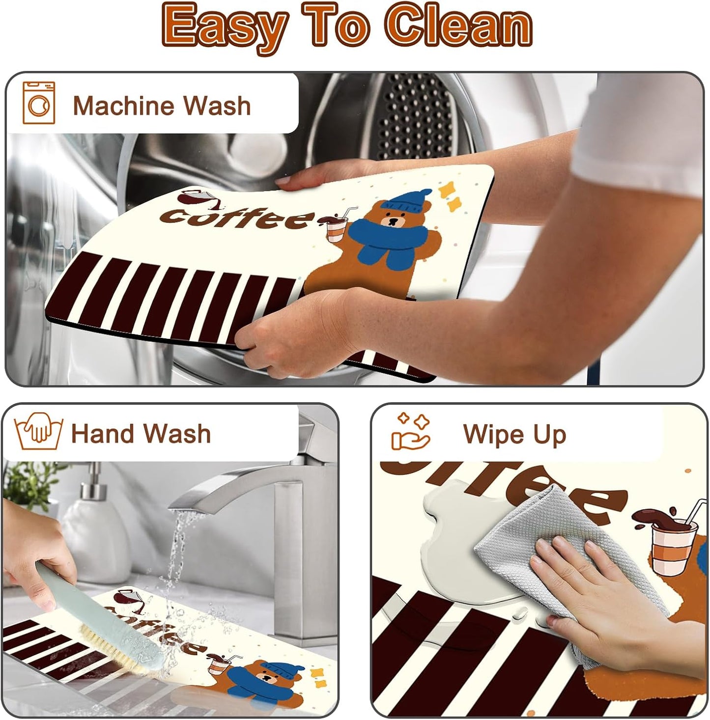 Dish Drying Mat 16" X 24", Super Absorbent & Cuttable Coffee Mats for Countertop, Kitchen Counter Mat Fits Under Coffee Maker or Machine, Hide Stain Drying Pad for Dish Drying Rack, Bear Coffee