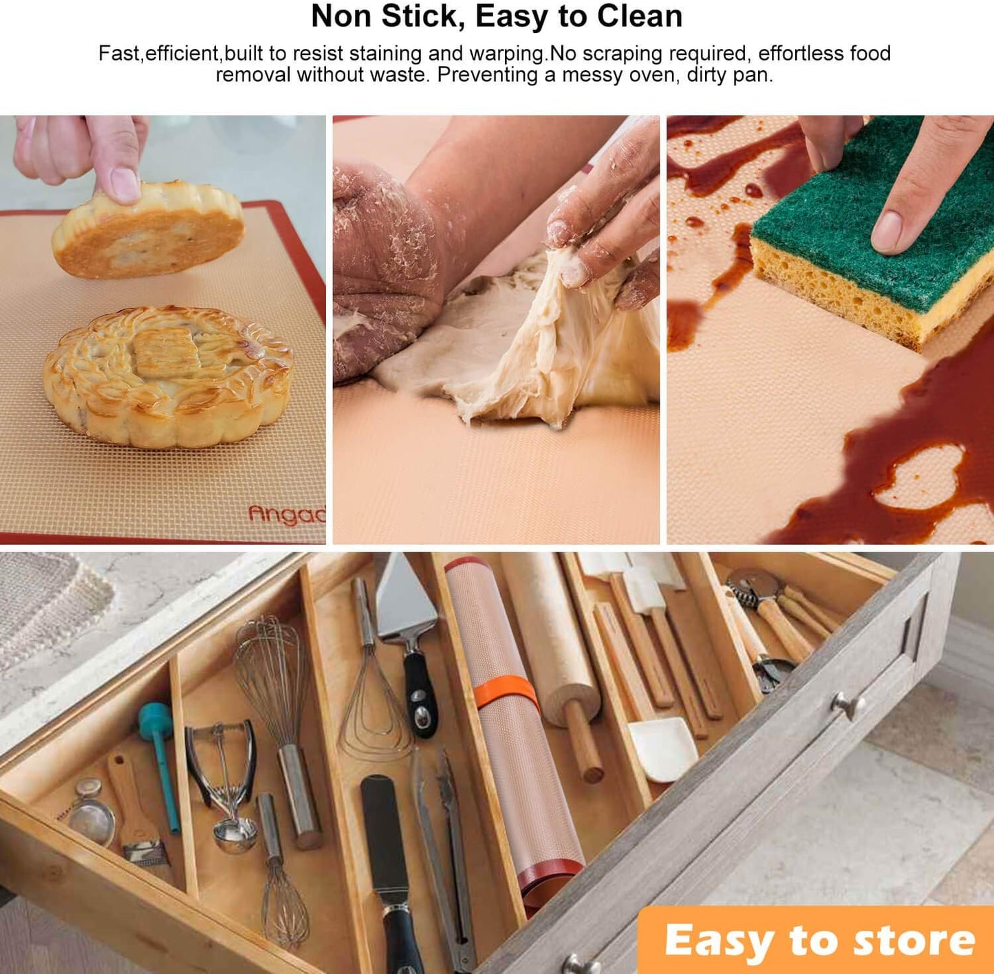 Silicone Baking Mats Set of 6, Food Grade Non-stick Reusable Baking Mat, Silicone Baking Slip Mat Oven Liner Sheet, Round & Square Cake Pan Mat, Pastry Board Rolling Dough Mats for Macaron Cookie