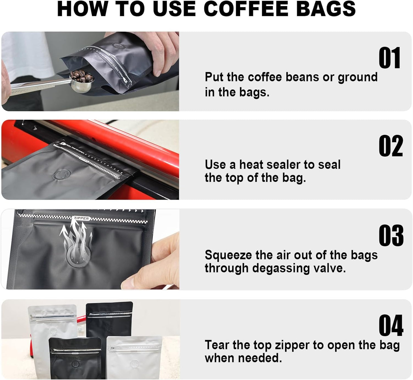 Coffee Bags with Valve(60pcs,8 oz,1/2 lb) Vented Coffee Beans Packaging Bags High Barrier Aluminumed Foil Flat Bottom Heat Sealed Side Zipper Resealable Storage Bag for Home or Business（White+Gold）