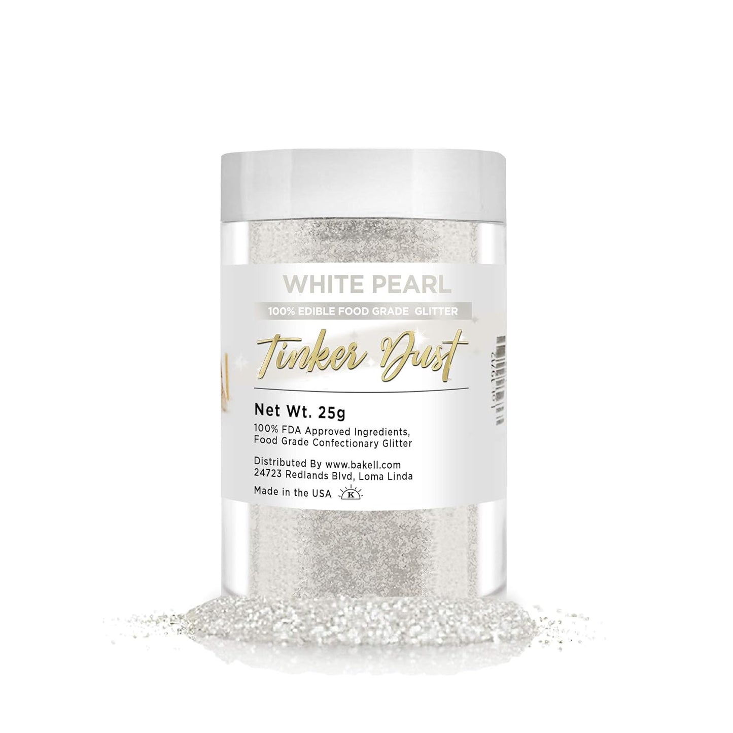 BAKELL White Edible Glitter, 25 Grams | TINKER DUST Edible Glitter | KOSHER Certified | 100% Edible Glitter | Cakes, Cupcakes, Cake Pops, Drinks, Dessert Vegan Glitter & Dusts (25g, White)