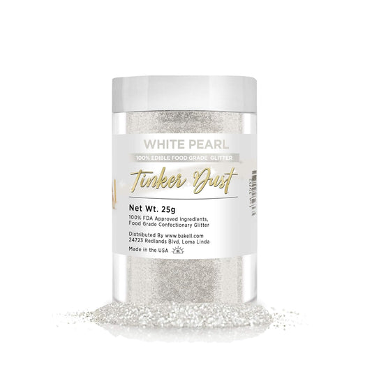 BAKELL White Edible Glitter, 25 Grams | TINKER DUST Edible Glitter | KOSHER Certified | 100% Edible Glitter | Cakes, Cupcakes, Cake Pops, Drinks, Dessert Vegan Glitter & Dusts (25g, White)