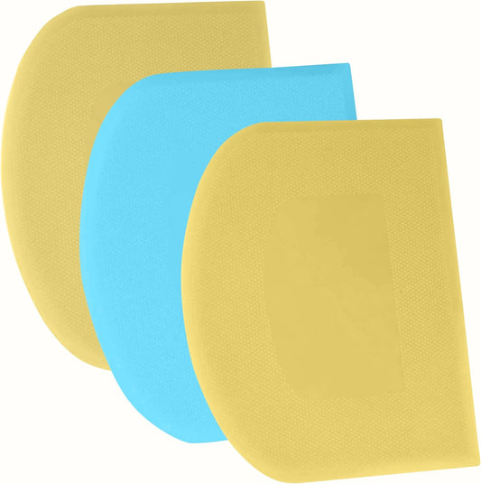 SURDOCA Dough Scraper Bench Scraper - 3P 4.7x3.7" Plastic Flexible Bowl Scraper, Sharp Edge & Angles Cake Scraper. Non-Slip Bakeware Decorating Tools Sculpting & Modeling Tools - Yellow+Blue+Yellow