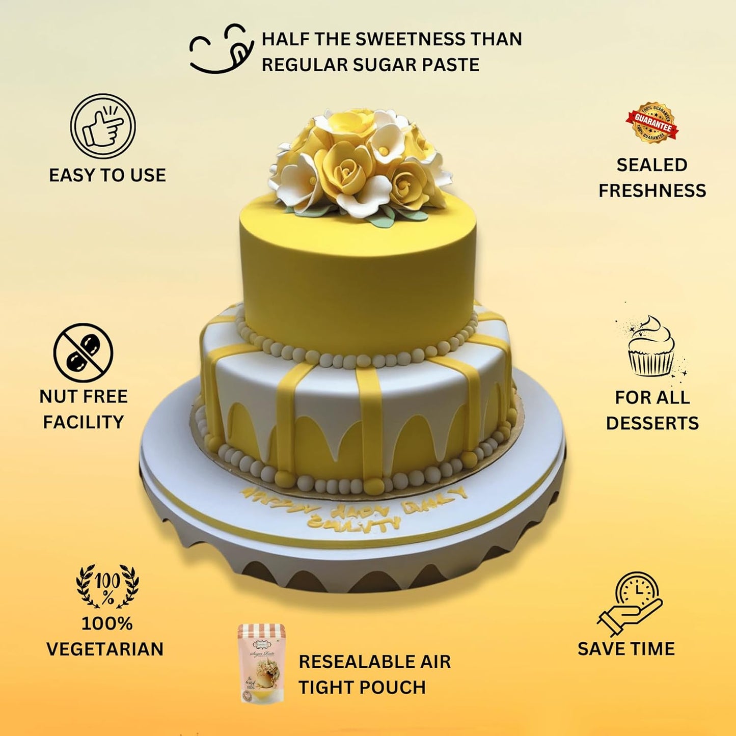 Confect Sunshine Yellow Fondant | Icing Fondant | Colored Fondant | Fondant Kit | Cake Fondant | Chef's Choice Edible Fondant for Cake Decorating | Vegan, Gluten-Free, Nut-Free, Palm Oil-Free – 8.8 oz