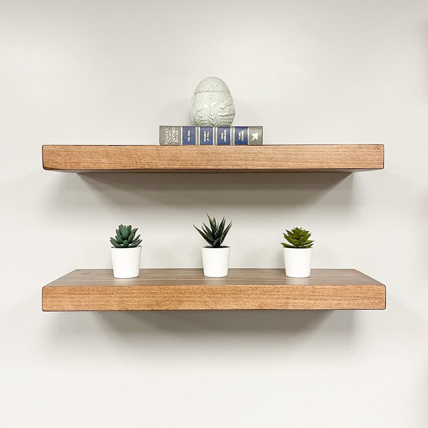 URBANDI, Rustic Floating Shelves, Set of 2, Hidden Bracket, Solid Wood, Heavy Duty, Wall Mounted Shelves, (Brown, 60Wx8D)