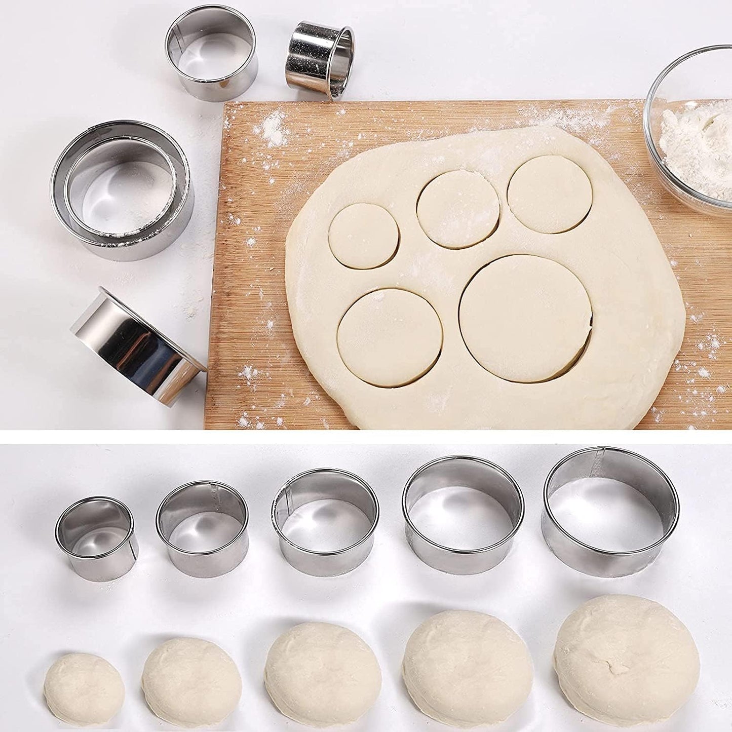 12 Pieces Biscuit Cookie Cutter Set With Tin Box Biscuit Plain Edge Round Cutters Metal Ring Baking Molds, Stainless Steel Cookie Dough Biscuit Muffins Cutters in Graduated Sizes