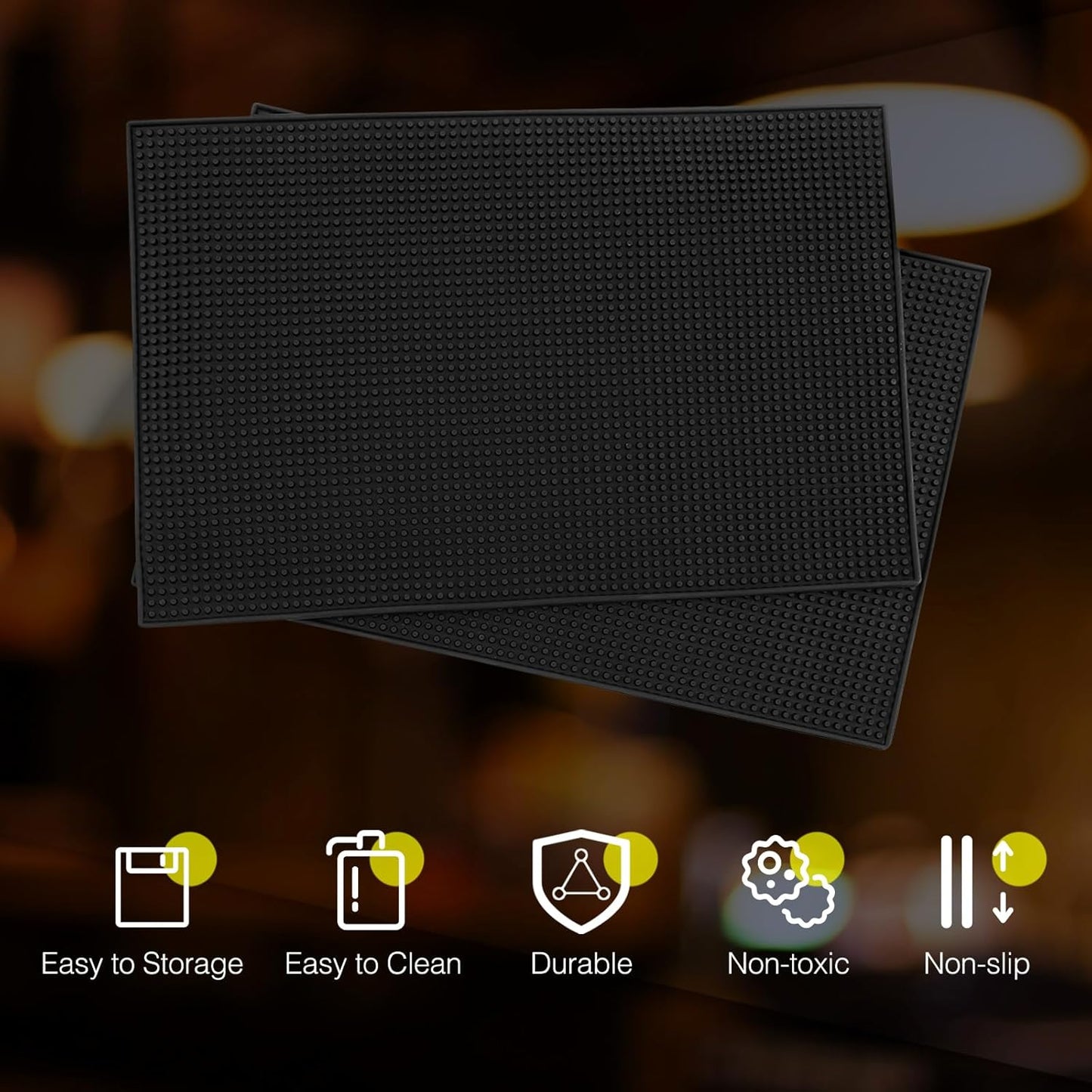 Tioncy 4 Pcs Bar Mat for Countertop 24 x 12 Inch Non Slip Rubber Mat Service Spill Cocktail Bartending Coffee Bar Mats for Hot Dishes Restaurants Barbershop Clippers Hot Pads, Black