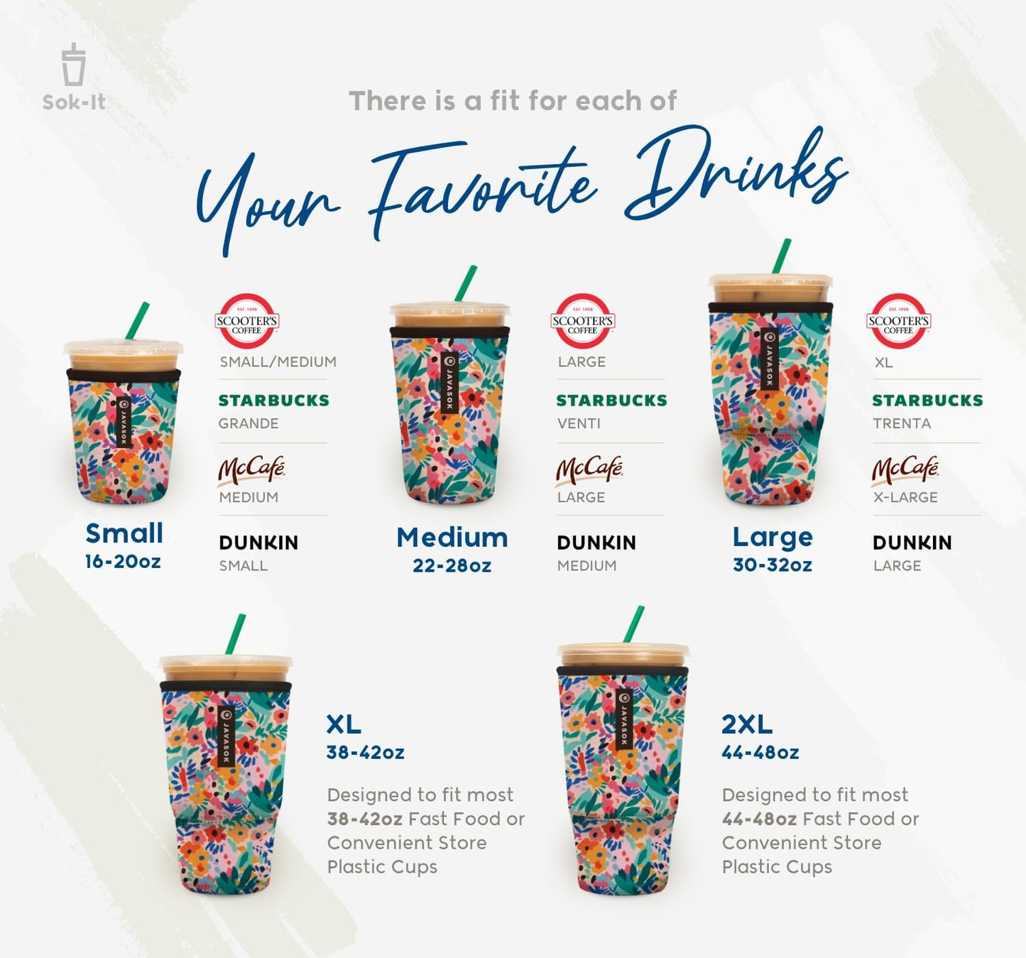 Sok It JavaSok Iced Coffee & Cold Soda Insulated Neoprene Cup Sleeve (Poolside Perfection, Medium: 22-28oz)