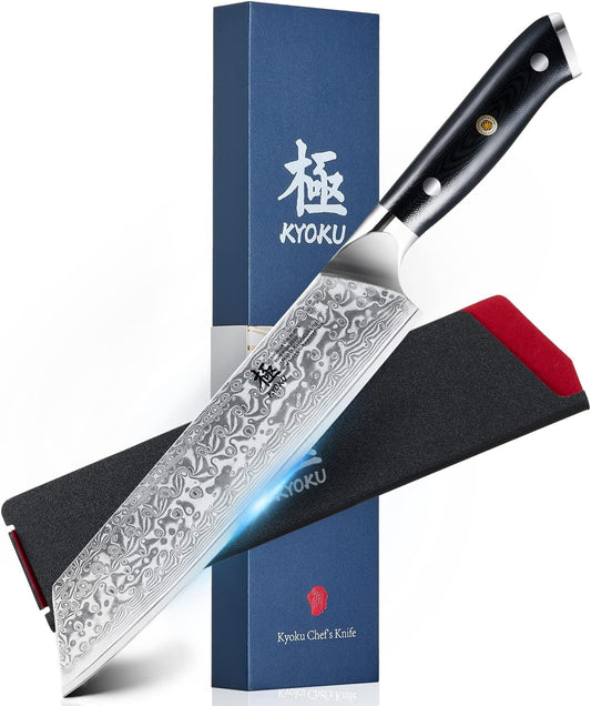 KYOKU Kiritsuke Chef Knife - Gin Series - 8.5" Multipurpose Professional Chef Knife, Japanese VG10 Damascus Stainless Steel Kitchen Knife with Silver Ion Blade G10 Handle Mosaic Pin