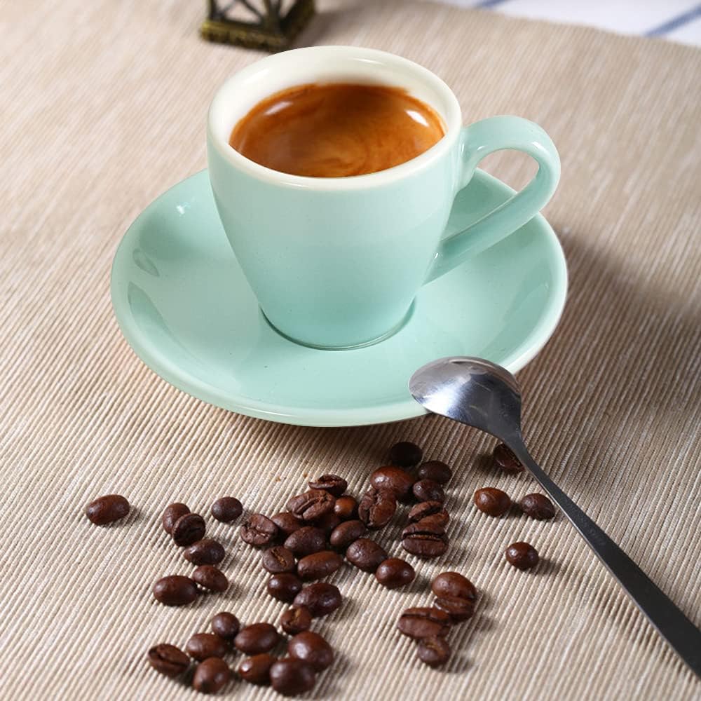Porcelain Espresso Cup with Saucer And Stainless Steel mini Spoons, Espresso shot Cup, 80ml/2.7Oz, Pack of 2, Blue