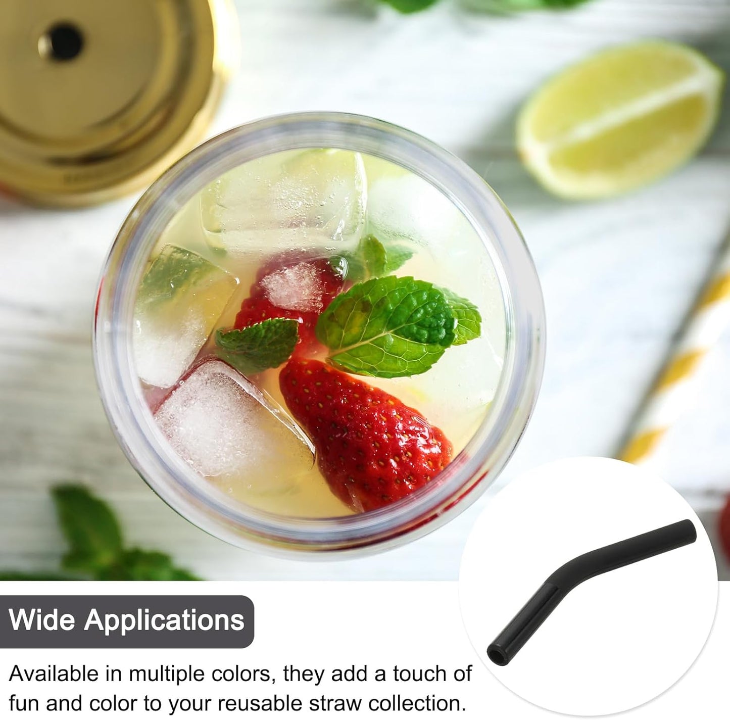 uxcell 4Pcs Silicone Straw Tips, Silicone Straw Elbows Tip, Soft Reusable Metal Straw Covers Fit for 6mm/0.24" OD Stainless Steel Straws, Black