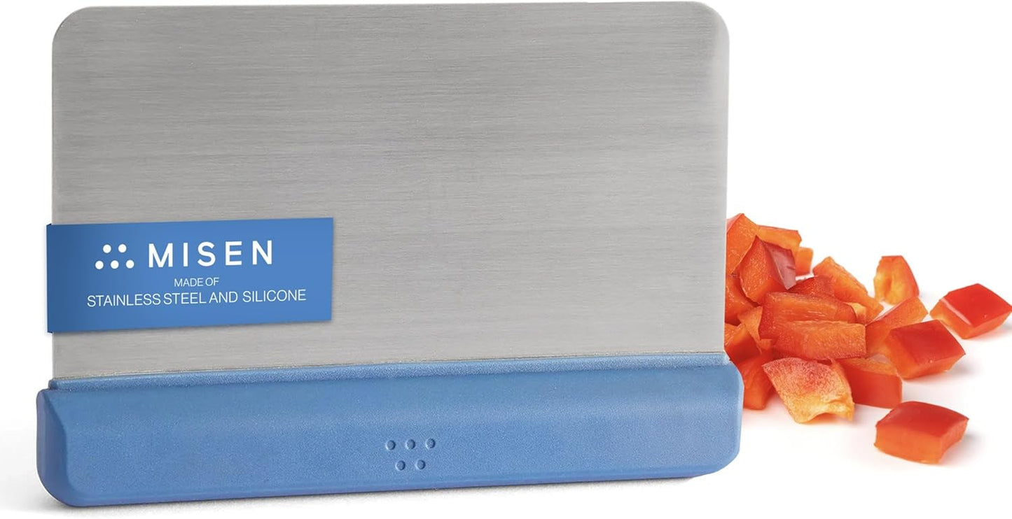 Misen Stainless Steel Bench Scraper - Versatile Food Scraper with Walnut Handle - Ideal for Kitchen, Pastry & Dough - Durable Cutting Board Scraper Tool for Effortless Transfer into Pots & Pans - Blue