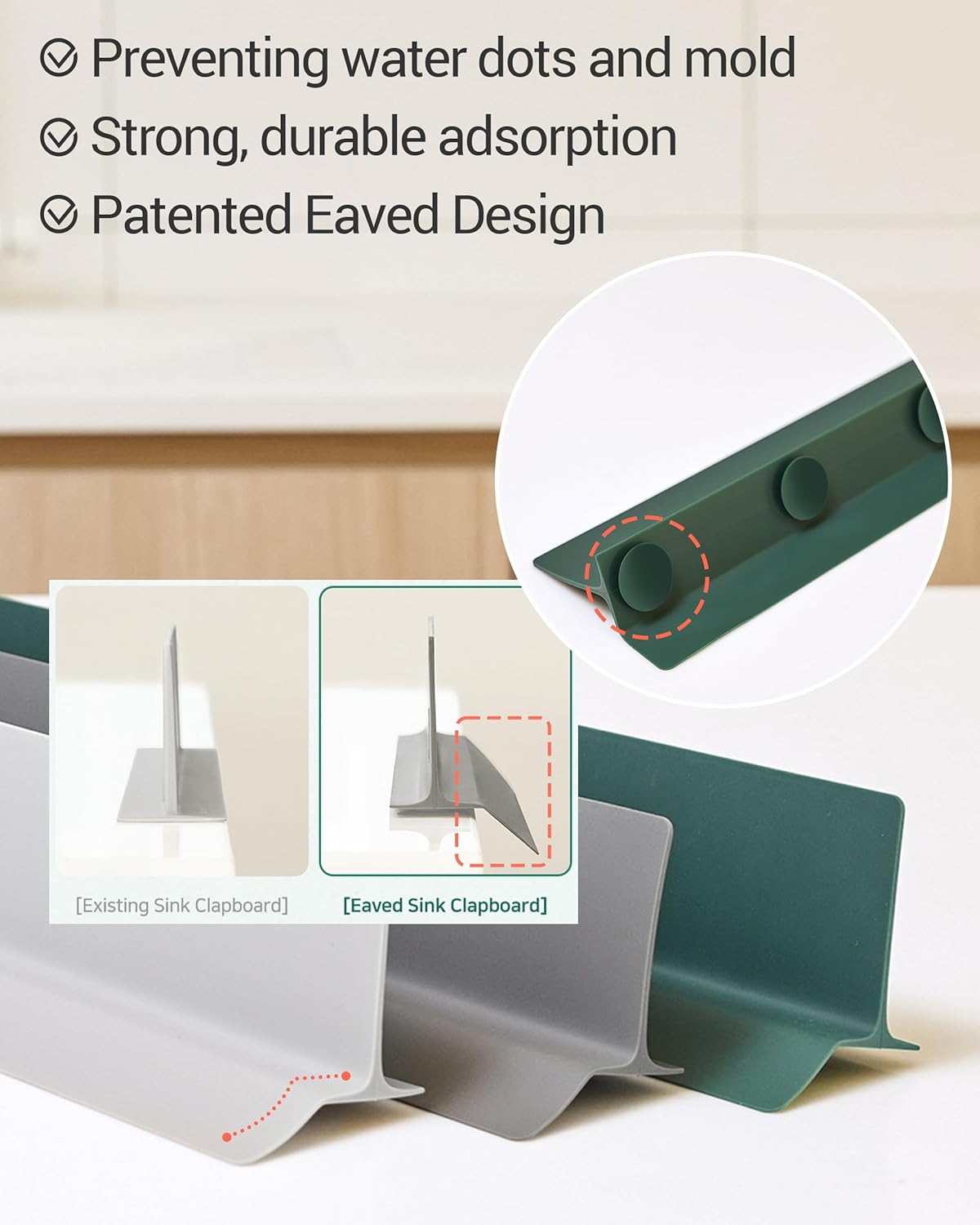 23 inches 100% Premium Silicone Kitchen Sink Splash Guard - Non Slip Strong Suction, Durable, and Easy-to-Clean Splash Protector for Mess-Free Cooking and Dishwashing (Deep Green)