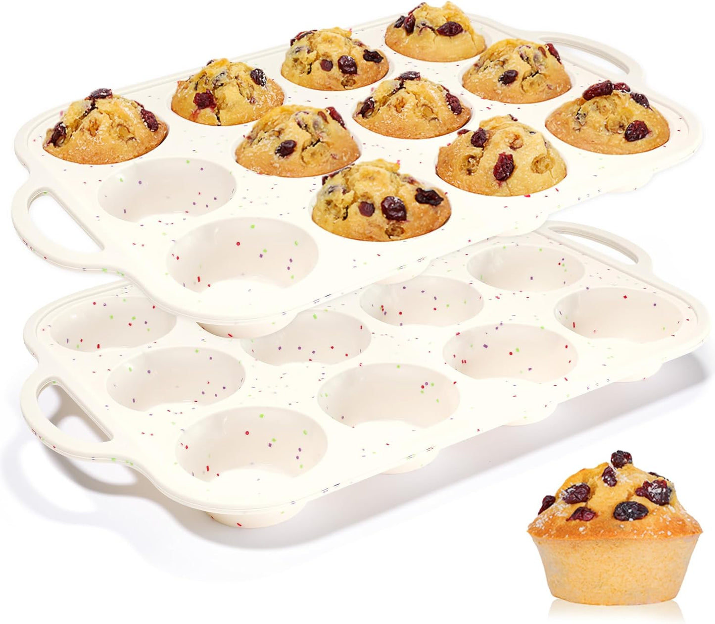 Silicone Muffin Pan, with Metal Reinforced Frame 2.8 Inch Regular Size Silicone Cupcake Pan Nonstick 12 Cups for Baking Homemade Muffins, Cupcakes, Egg Bites 2 Pack Dishwasher Safe BPA Free