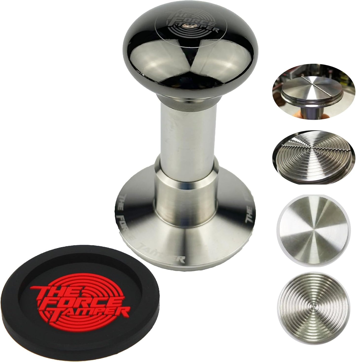 The Force Tamper Automatic Impact Coffee Tamper Adjustable Const Pressure and Autoleveling Duo-Distribute Set New (Jelly-Black Mirror AL, 53.50mm)
