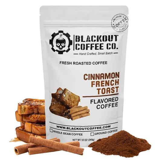 Blackout Coffee Cinnamon French Toast Flavored Ground Coffee – Medium Roast, Smooth Taste, Guilt Free Indulgence – Freshly Roasted 12oz Bag, American Made