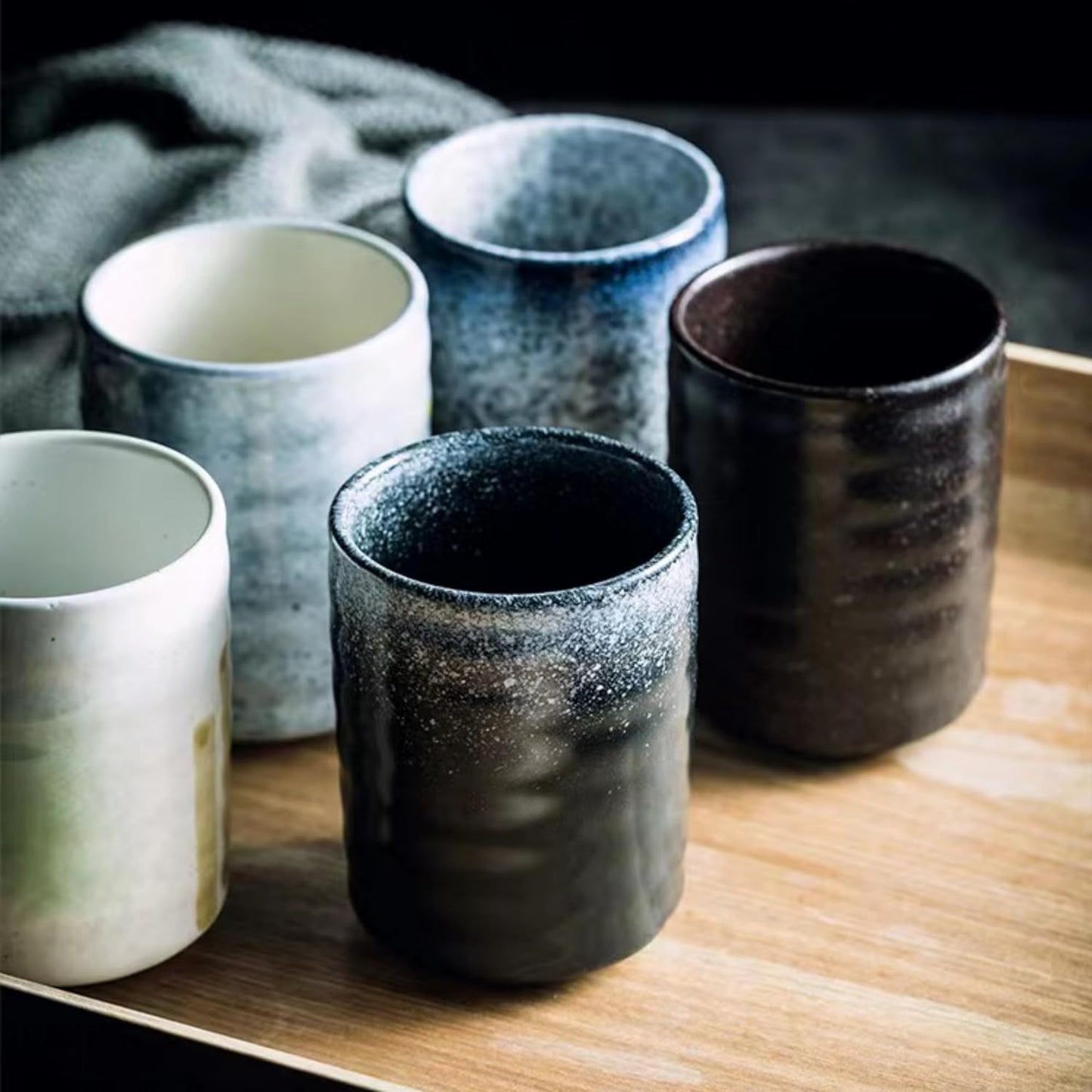 Stoneware Coffee Bar Utensil Holder Tea & Coffee Spoon & Stirrer Holder for Stir Stick Straw Teaspoon Holder Spoon Cup Small Utensil Jar (Snow night)