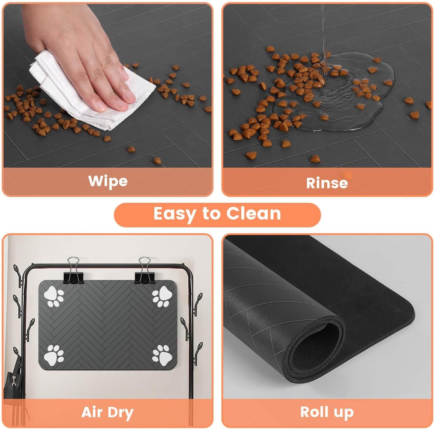 Pet Feeding Mat-Absorbent Pet Placemat for Food and Water Bowl, with Waterproof Rubber Backing, Quick Dry Water Dispenser Mat for Dog and Cat (16"x24", Striped Dark Gray)