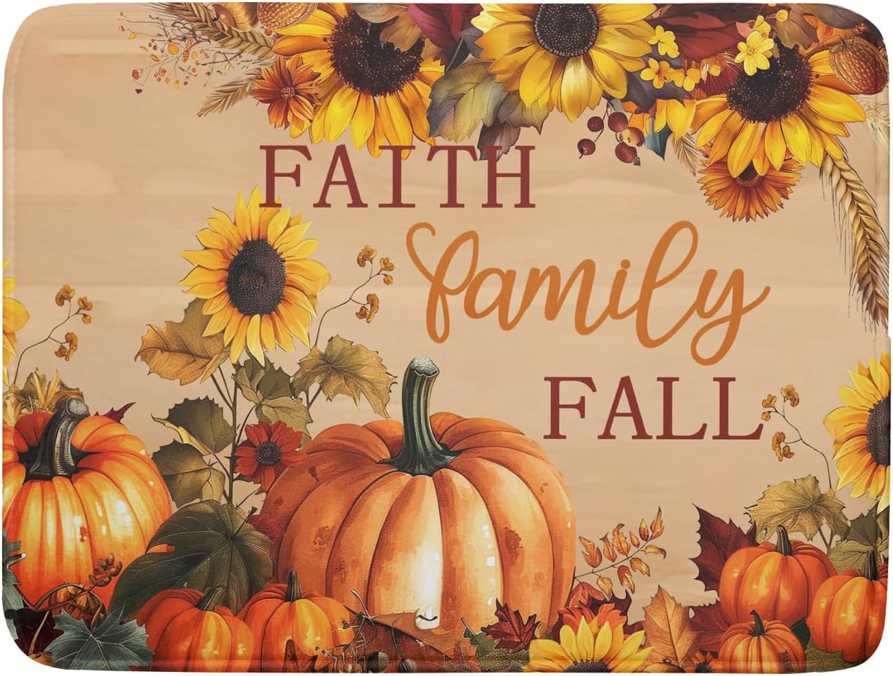 Fall Pumpkin Sunflower Dish Drying Mat 18”x24” Faith Family Fall Drying Mat for Kitchen Counter Absorbent Autumn Orange Pumpkins Thanksgiving Dishes Pad Drainer Mat Protector for Kitchen Fast Dry