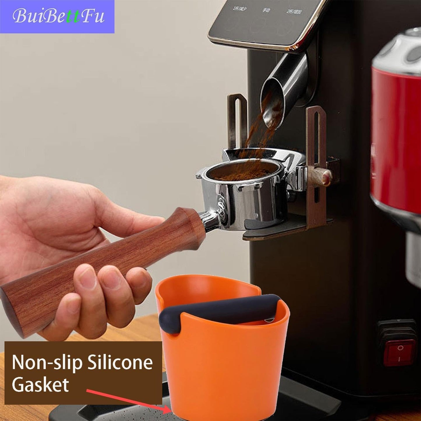 5 Inch Coffee Knock Box Shock-Absorbent Durable Barista Style Knock Box With Removable Knock Bar and Non-Slip Base Gift (S-Orange)