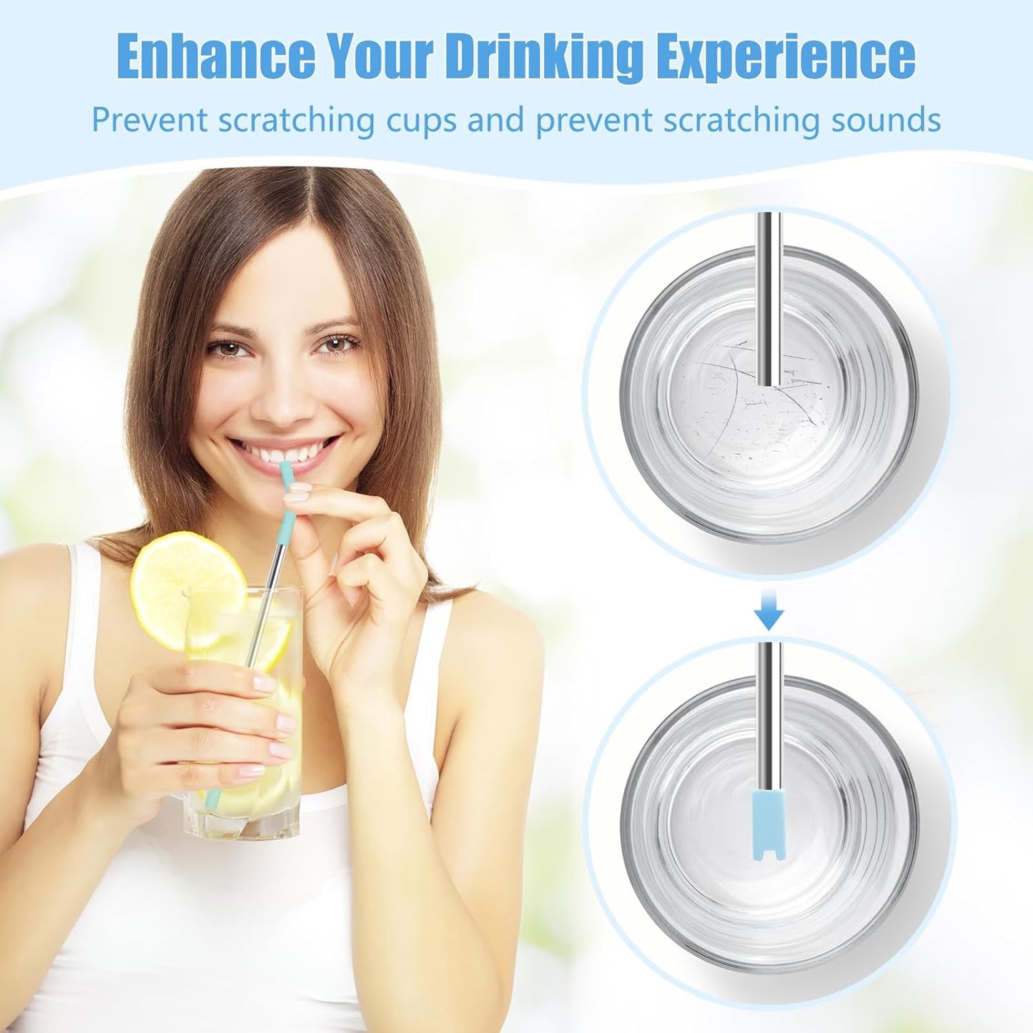 KEIFIN 18 Pcs 8mm 10mm Silicone Straw Tips with Bottom Sleeve Reusable Food Grade Rubber Straw Tips for Metal Glass Straws Replaceable Flex Toppers Elbow Covers for 8/10mm Outer Diameter Straws