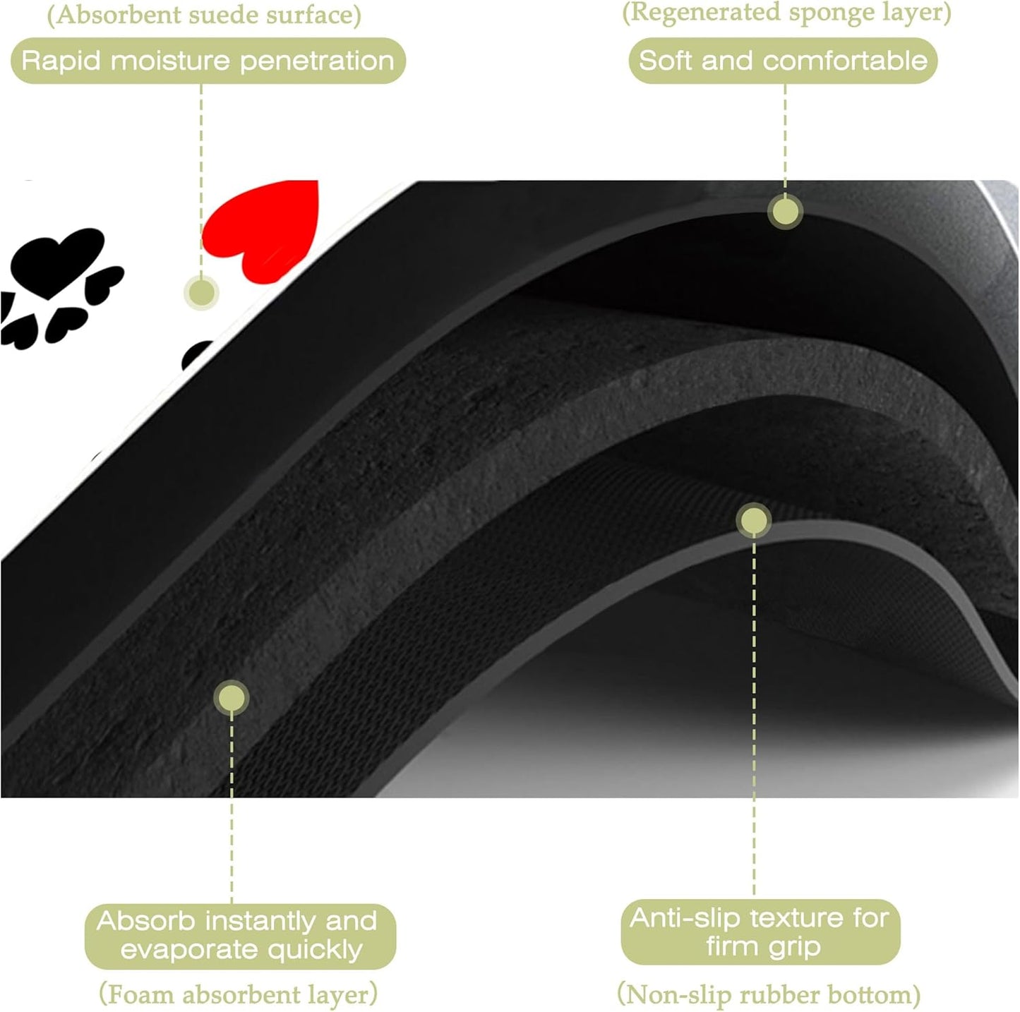 Dish Drying Mat Cute Dog Bone Paw Print Red Heart Kitchen Mat 12"x19" Bsorbent Coffee Maker Mat for Dishes,Utensils Coffee Maker Pots and Pans Easy Clean Dish Slip Resistant Pad