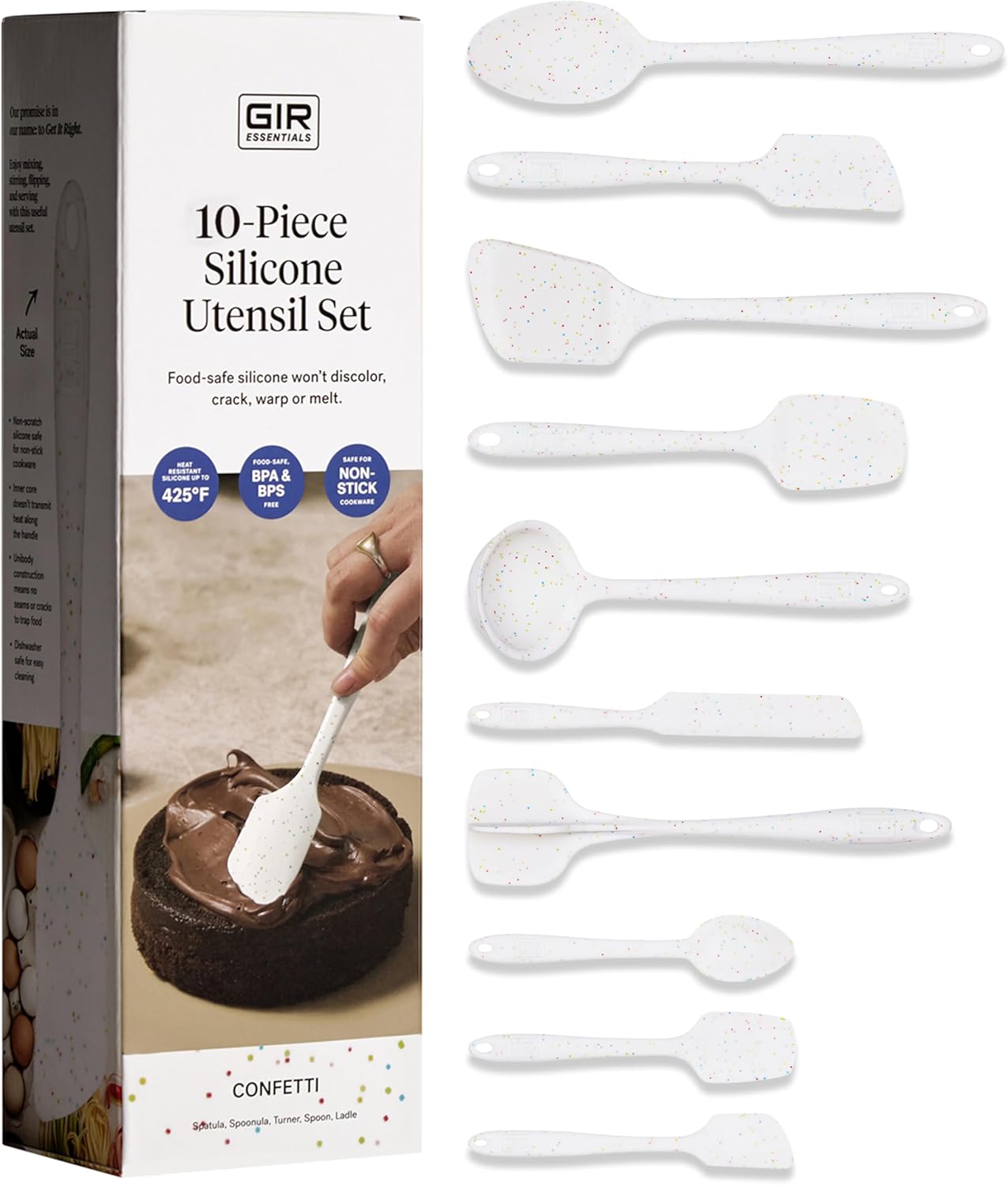GIR: Get It Right 10 Piece Silicone Utensil Set - Ladle, Spatula, Flip, Spoon & Spoonula, Non-Stick, Heat Resistant, Dishwasher Safe, Silicone Kitchen Utensils, Baking Supplies