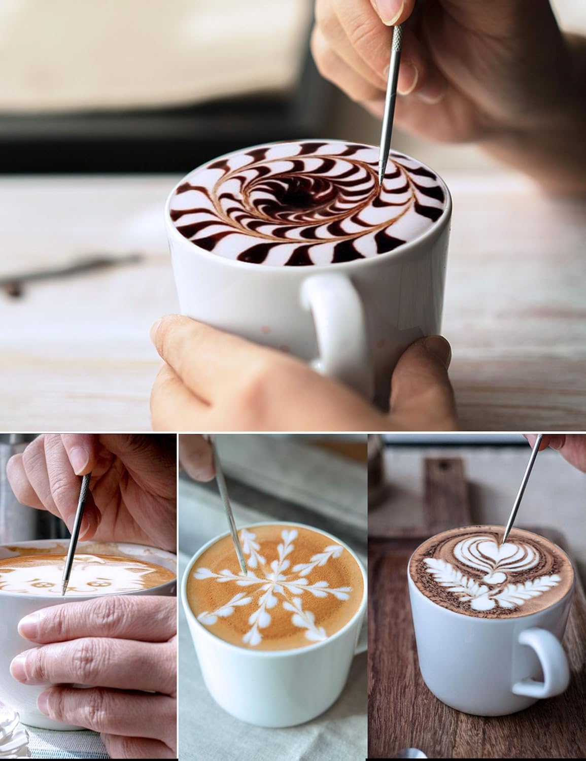Milk Frothing Pitcher, 16oz Stainless Steel Milk Frother Cup Steaming Pitcher, Cappuccino Espresso Accessories Coffee Bar Barista Tools, Metal Steamer Cup Milk Jug with Latte Art Pen