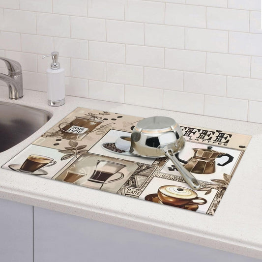 Coffee Dish Drying Mat, Highly Absorbent Microfiber Kitchen Counter Pad Reusable Washable, 18*24"