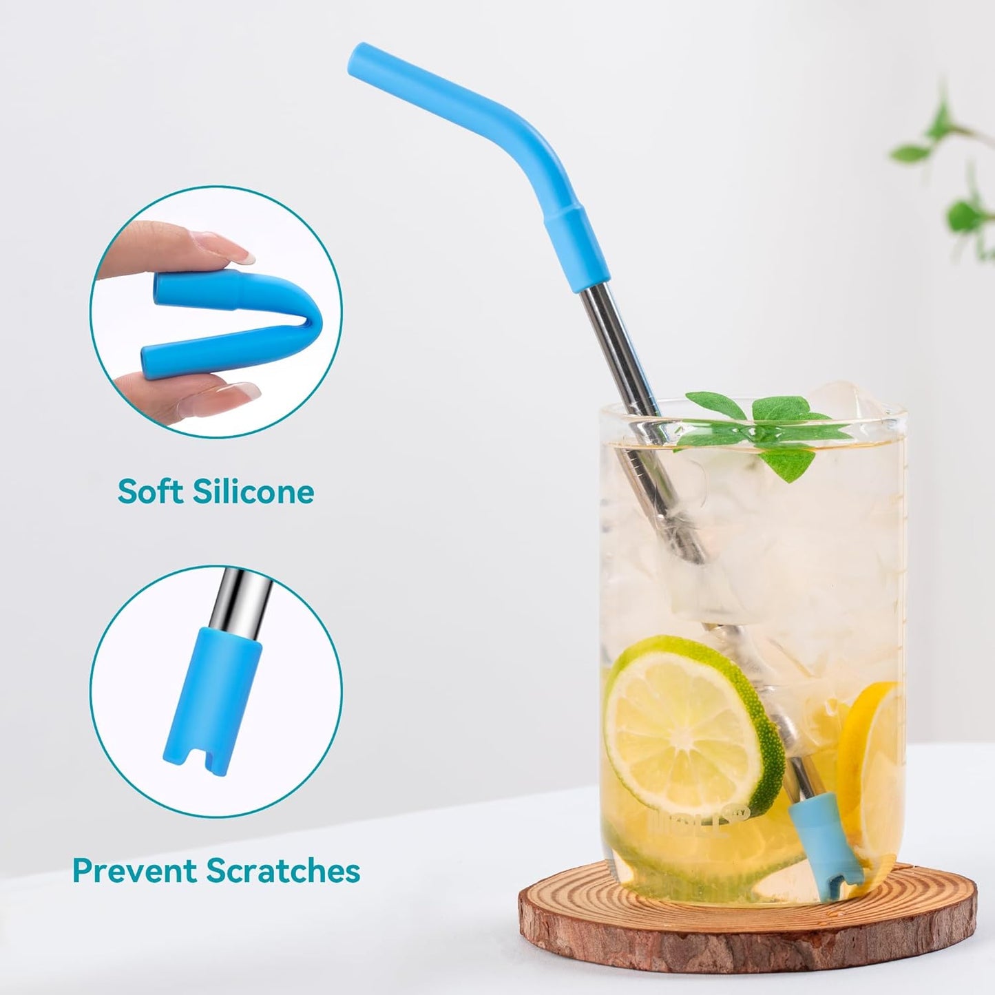 4 Set Silicone Straw Tips, Food Grade Rubber Metal Straws Tips Covers with Silicone Bottom Only Fit for 8MM Stainless Steel Straw