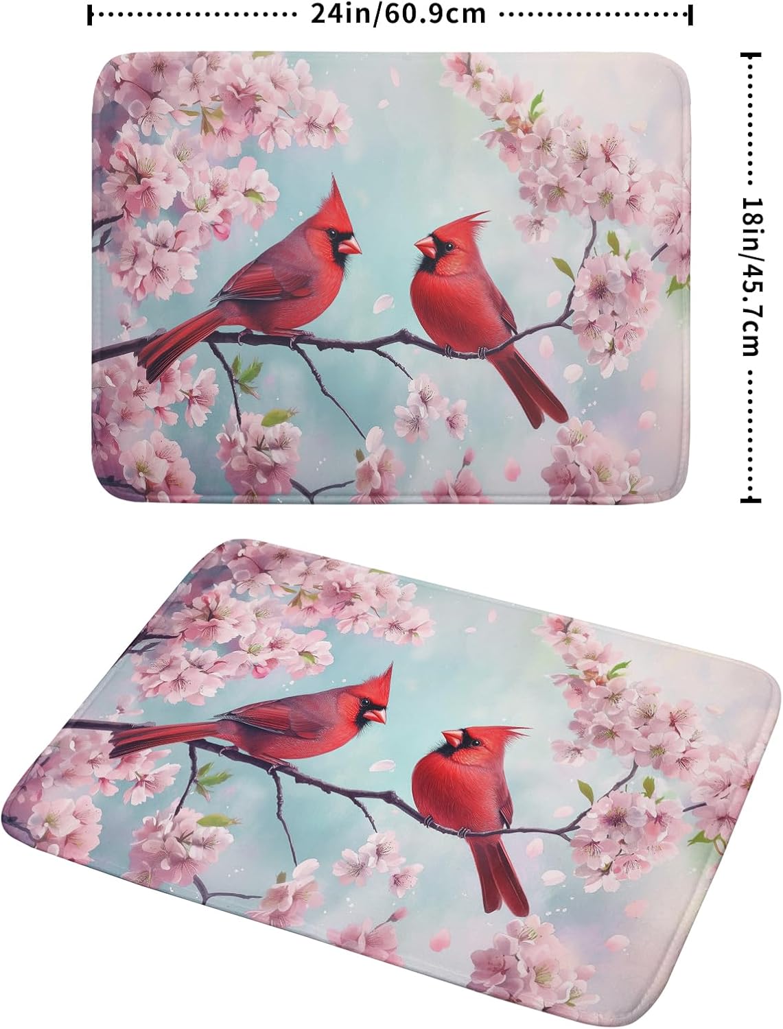 Giwawa Spring Birds Dish Drying Mat, Cherry Blossom Red Birds Dish Drainer Mats for Kitchen Countertop, Watercolor Floral Absorbent Reversible Dish Drying Pad Decor, 18x24inches, Large