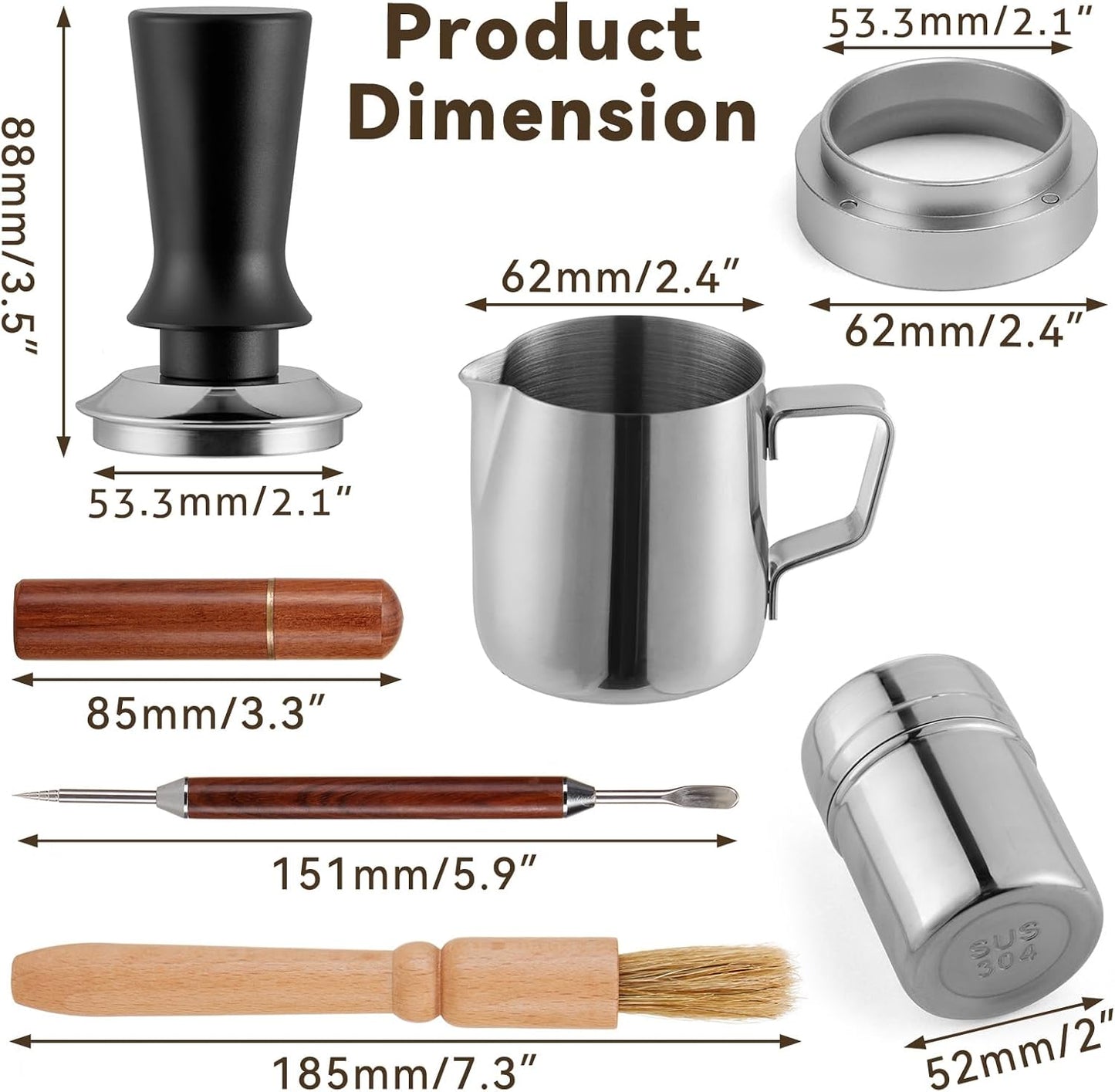 24pcs Espresso Tamper Set, Barista Tools Kit for Coffee Machine, Spring-Loaded 304 Stainless Steel Base 30lbs Coffee Calibrated Tamper Tools for Enjoying cafes Home Office hotels(53mm)