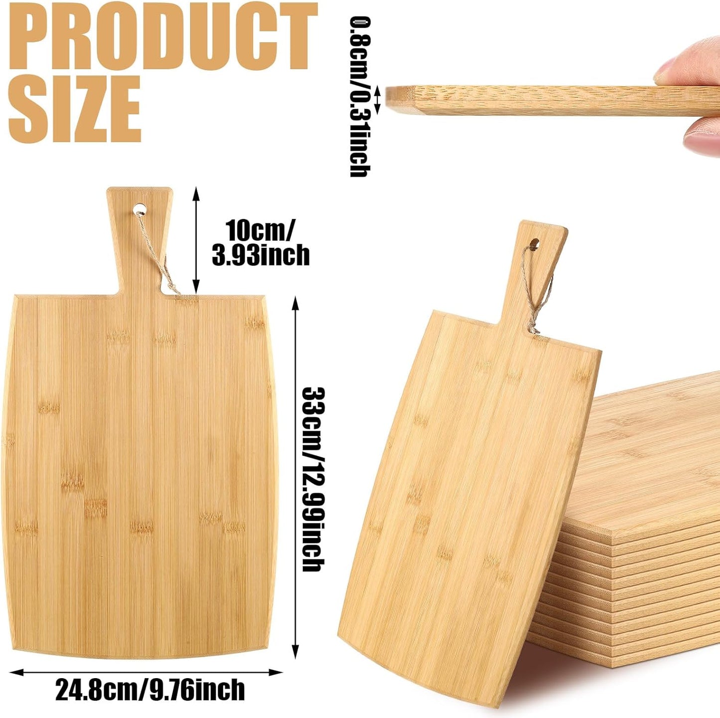 Patelai 12 Packs Wooden Cutting Board Set with Handles Large Kitchen Serving Plain Chopping Board Bulk Gifts for Mom for Vegetables Meat Pizza Cheese Fruit Bread(Bamboo,17 x 10 Inch)