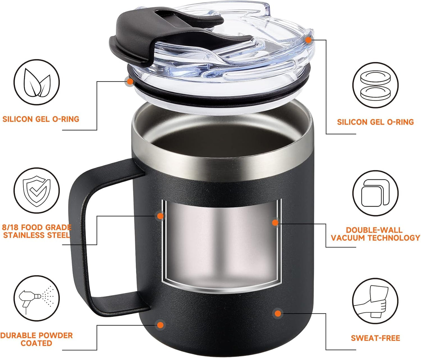 ALOUFEA 12oz Insulated Coffee Mug Cup with Handle, Stainless Steel Travel Coffee Mug with Flip Lid, Double Wall Vacuum Coffee Tumbler,Sage