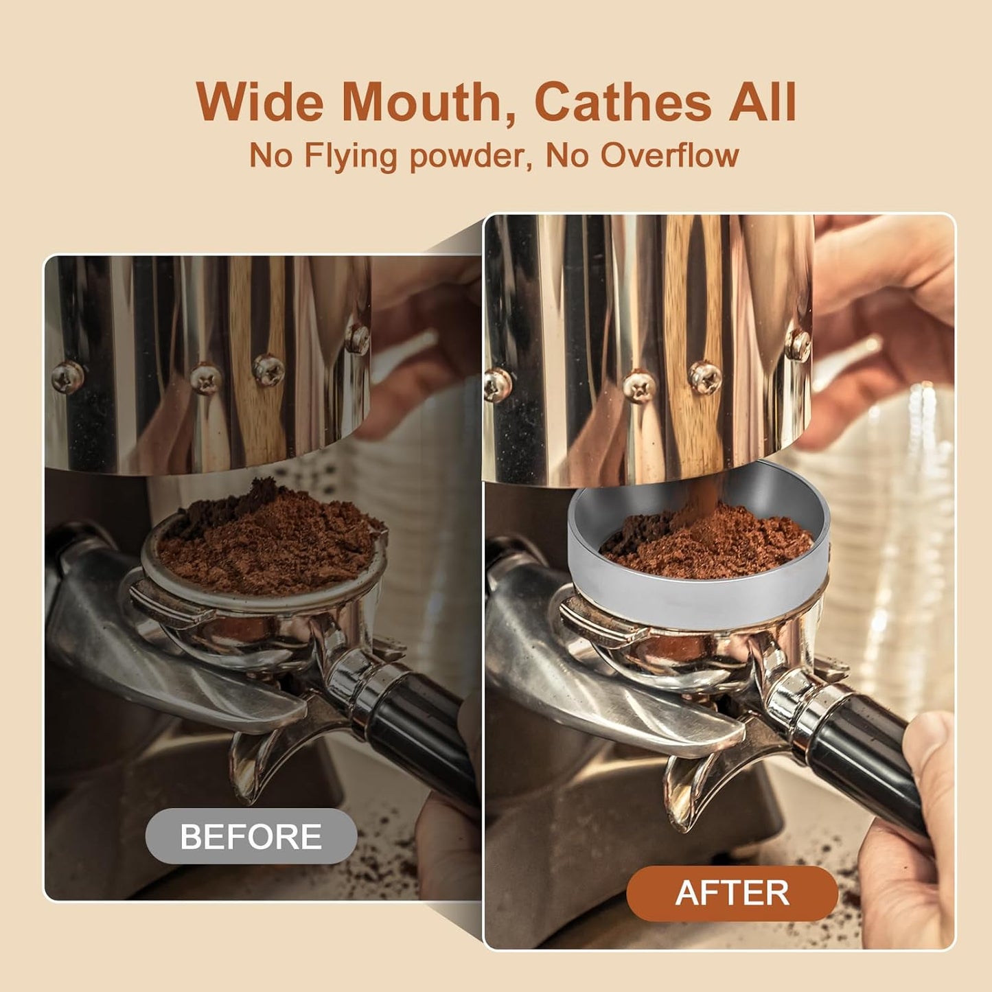 49MM Espresso Dosing Funnel With Magnetic Coffee Ring, Powder Ring Dispenser Doser for Portafilter Accessory, Espresso Distribution Tool, Coffee Tamping Manual Coffee Making Tool (Silver)