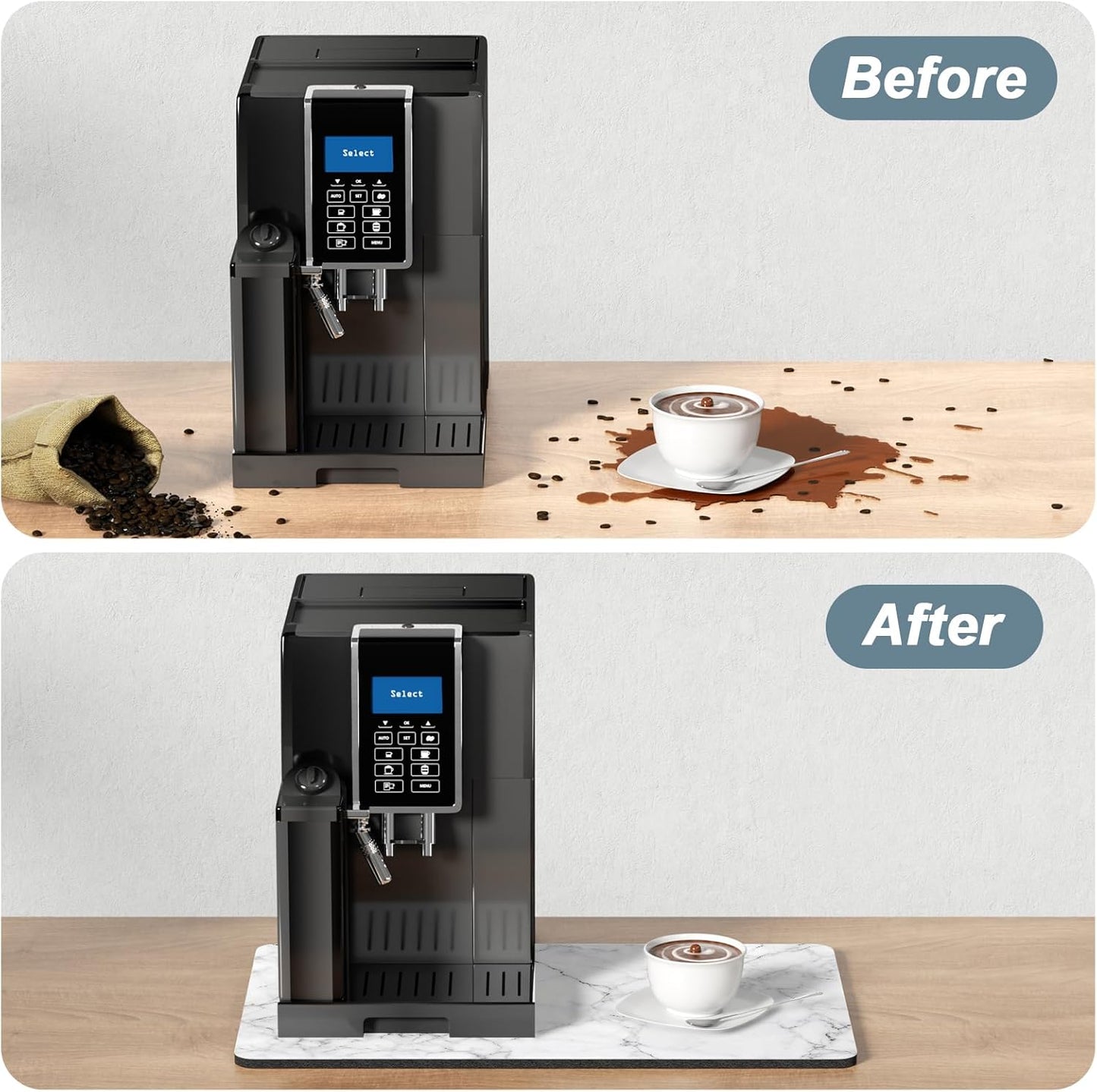 Rnivvi Coffee Mat, 12" x 19" Cute Marble Style Coffee Bar Mats for Espresso Machine Station Accessories and Organizer, Hide Stain Rubber Backed Absorbent Dish Drying Pad for Kitchen Counter,Gray White