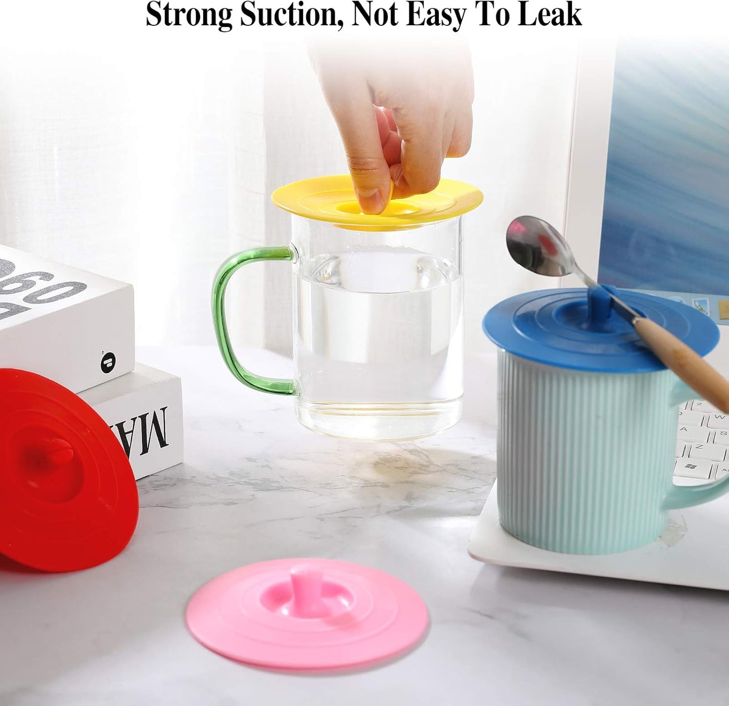 Silicone Cup Covers (Set of 4) ， Multicolored Silicone Lids for Mugs, Cups, Tea Pots,Flexible Mug Covers，Hot Cup Lids for Coffee & Tea