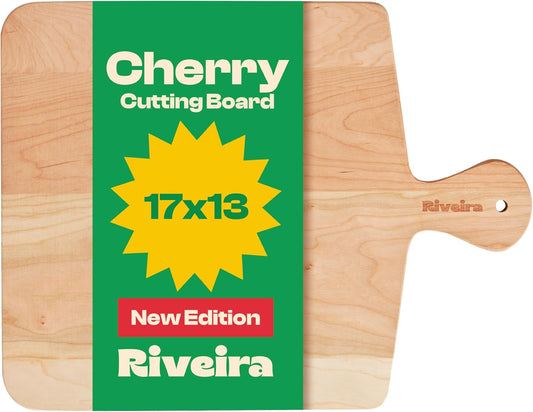 Riveira Cherry Wood Cutting Board – Gourmet Black Cherry Grandeur: 17 x 13 Wooden Cutting Board – Wooden Cutting Boards For Kitchen Decorative – Innovative Juice Grooves Cherry Wooden Chopping Board