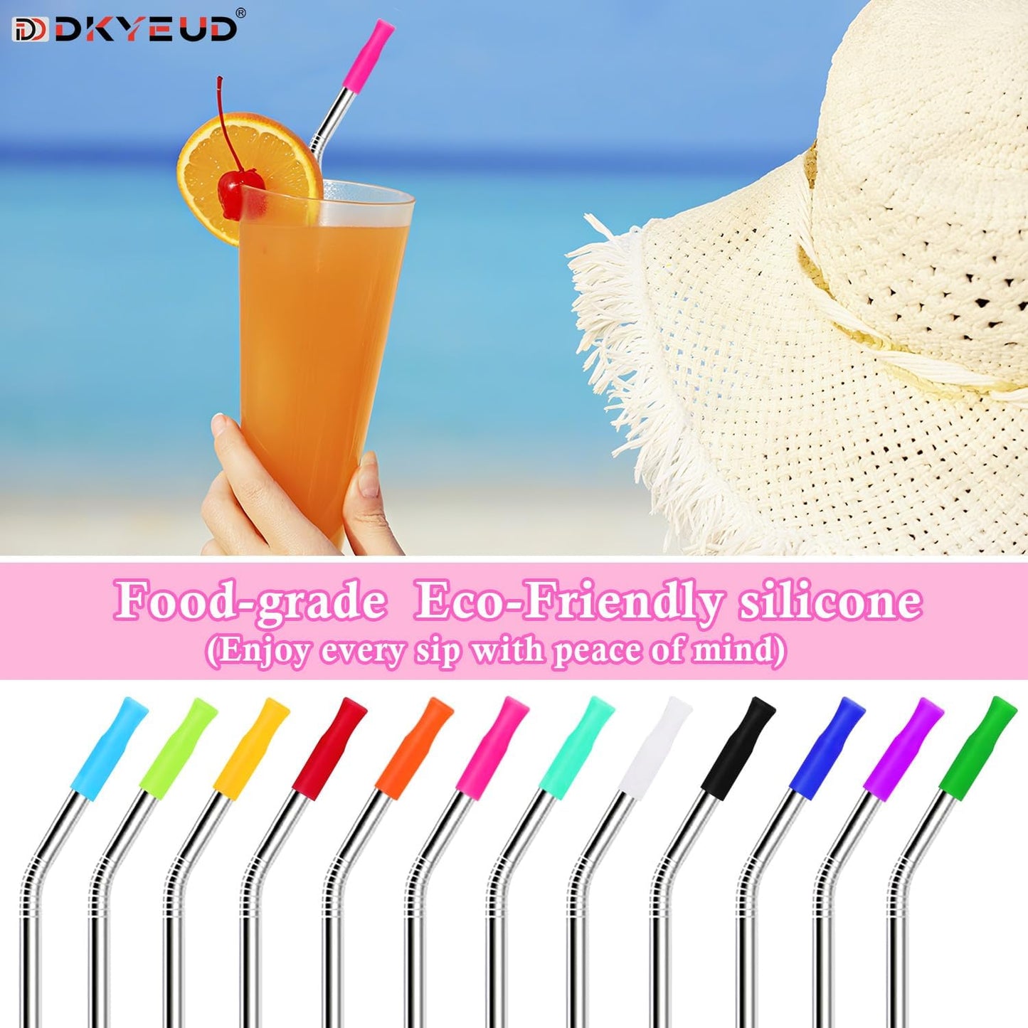 36PCS 12 Colors Food-Grade Metal Straws Reusable Silicone Tips,Only Fit Diameter 0.32In- 8mm Stainless Steel Straws, BPA Free, Eco-Friendly
