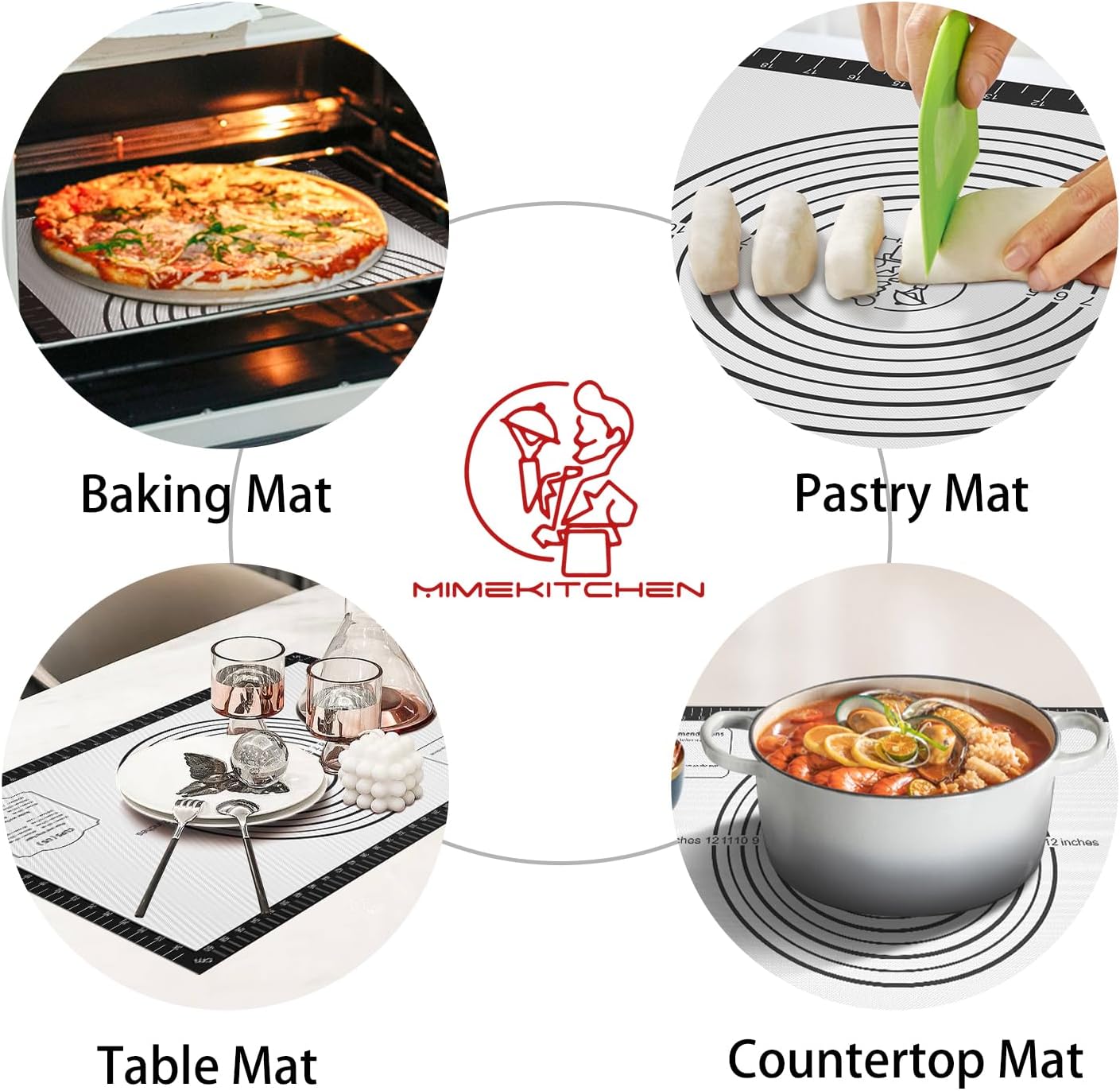 Silicone Pastry Mat for Dough Rolling, Non Stick Silicone Mat for Baking Bread, Pizza, Cookies, Macaron, Silicone Baking Mats with Measurements, Non-slip and Reusable Silicone Mat for kitchen Counter