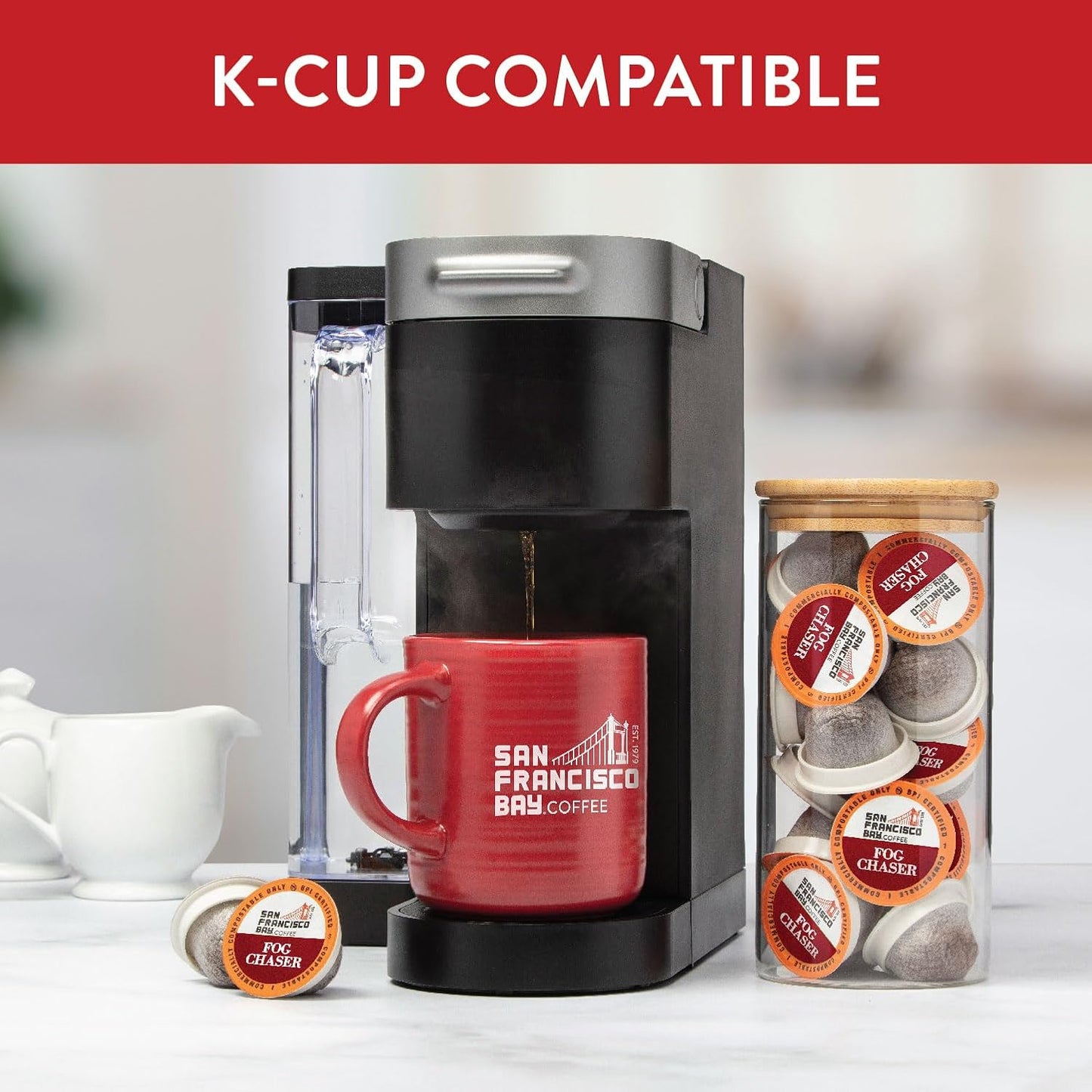 San Francisco Bay Coffee - Medium-Dark Roast - Fog Chaser (80 ct) - Single Serve Coffee Pods, Commercially Compostable, K Cup Compatible