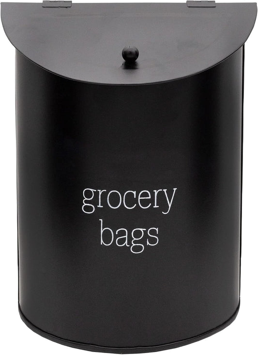AuldHome Design Enamelware Grocery Bag Holder (Black); Wall-Mounted Modern Farmhouse Style Plastic Bag Dispenser for Kitchen or Laundry Room
